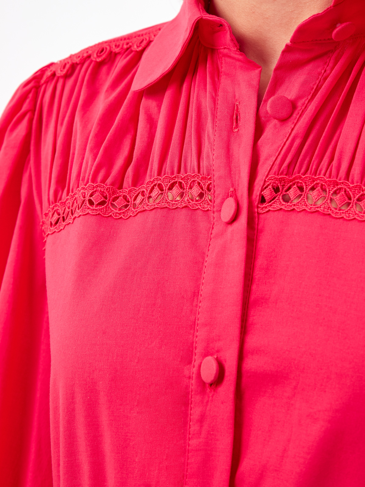 Платье-рубашка Lotus из хлопка с кружевной вышивкой CHARO RUIZ IBIZA, цвет розовый, размер S;M;L;XL - фото 5