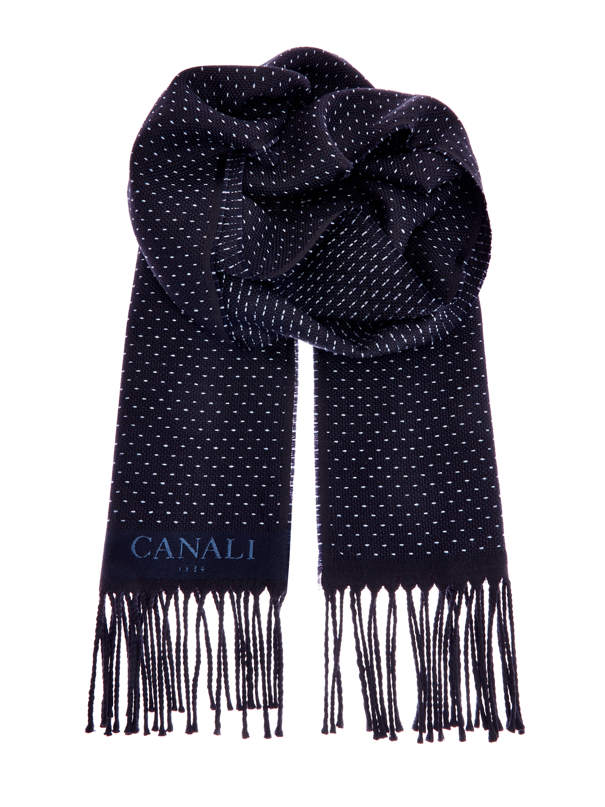 Шерстяной шарф с контрастным принтом all-over CANALI, цвет черный, размер 48;50;52;54;56;58 - фото 1