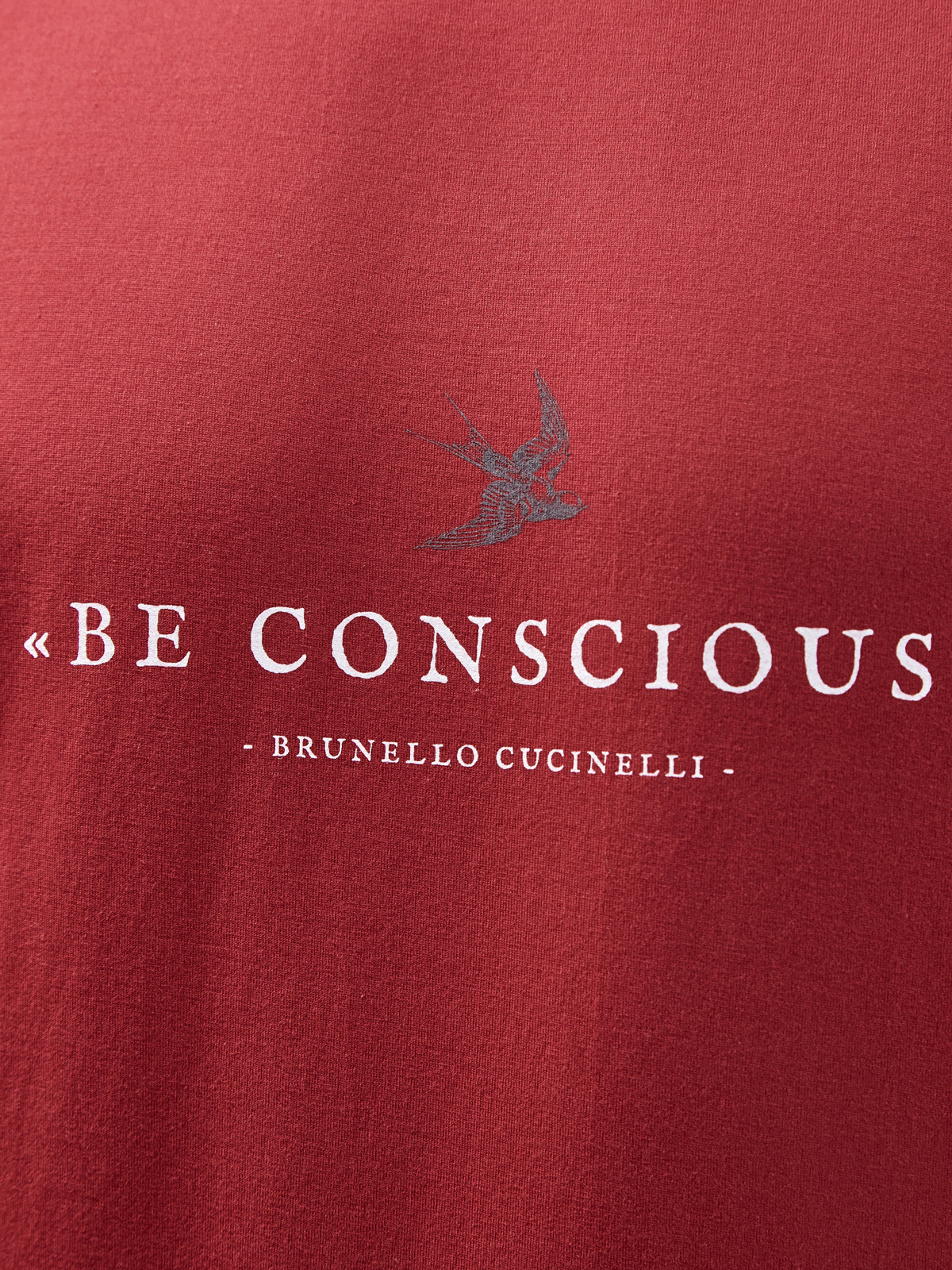 Хлопковая футболка из джерси с принтом Be Conscious BRUNELLO CUCINELLI, цвет бордовый, размер 52;56;54 - фото 3