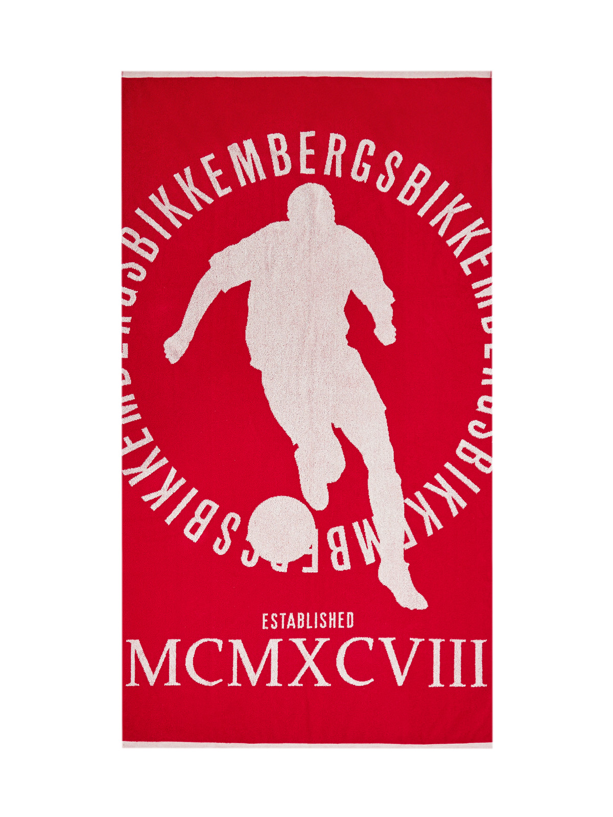 Яркое полотенце из хлопка с фирменным принтом Soccer BIKKEMBERGS, цвет красный, размер 44