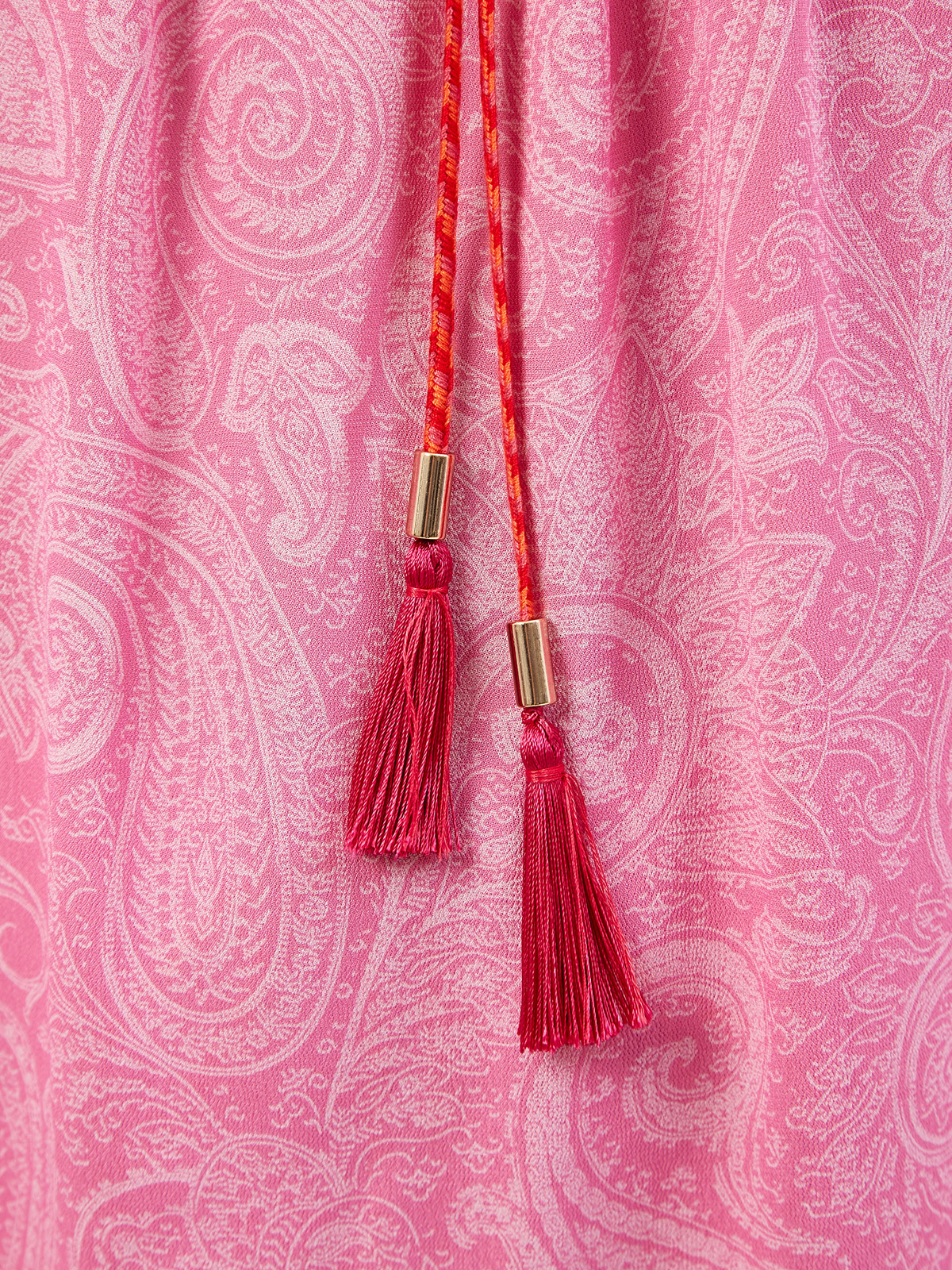 Блуза из тонкой вискозы с принтом и плетеными кисточками ETRO, цвет розовый, размер 38;42;44;46 - фото 5