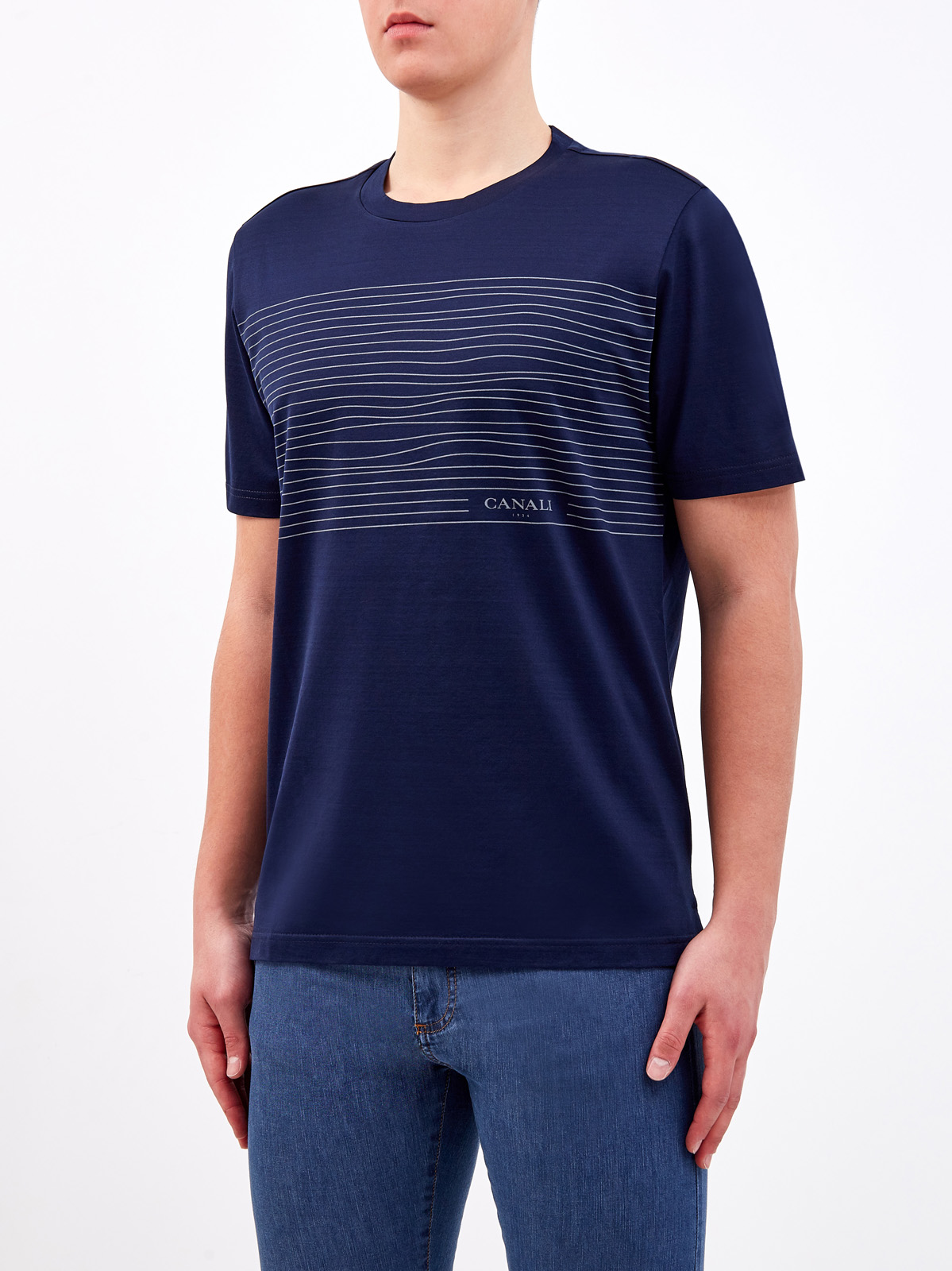 Хлопковая футболка с асимметричным принтом-аппликацией CANALI, цвет синий, размер 52;54;56;58;60;50 - фото 3