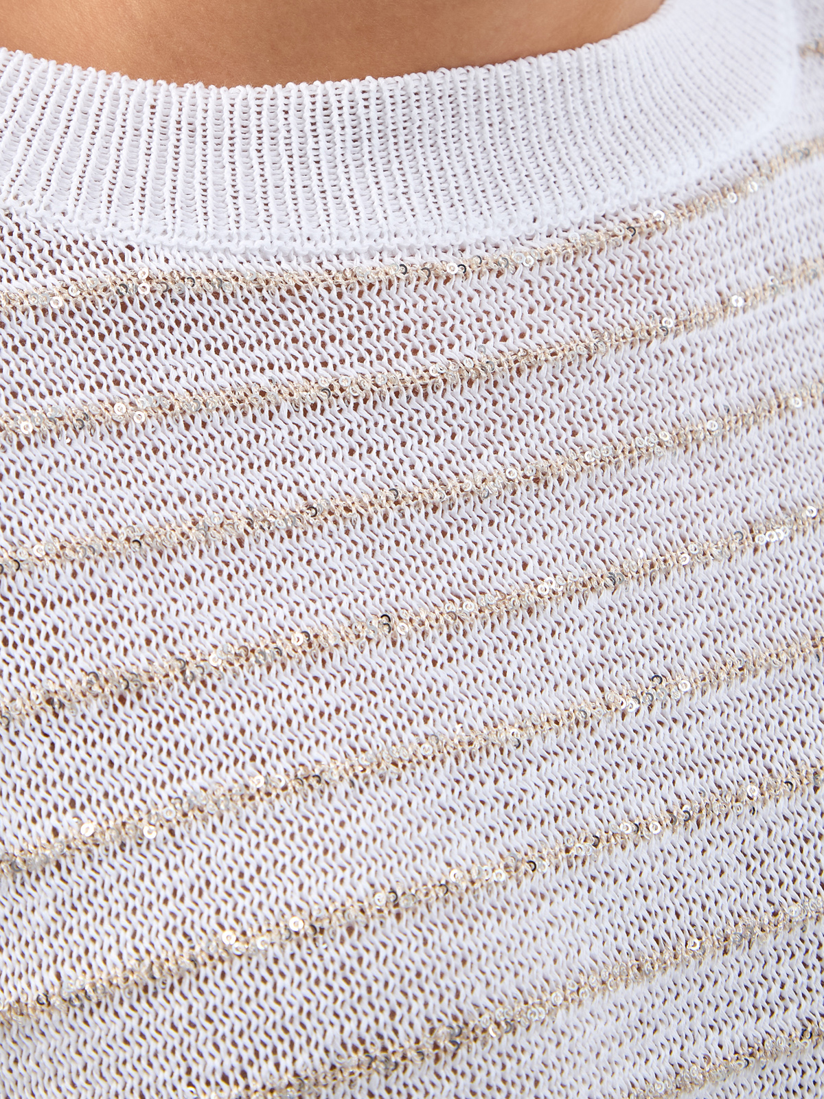 Джемпер Dazzling Stripes из хлопковой пряжи с нитью ламе BRUNELLO CUCINELLI, цвет белый, размер 40;42 - фото 5