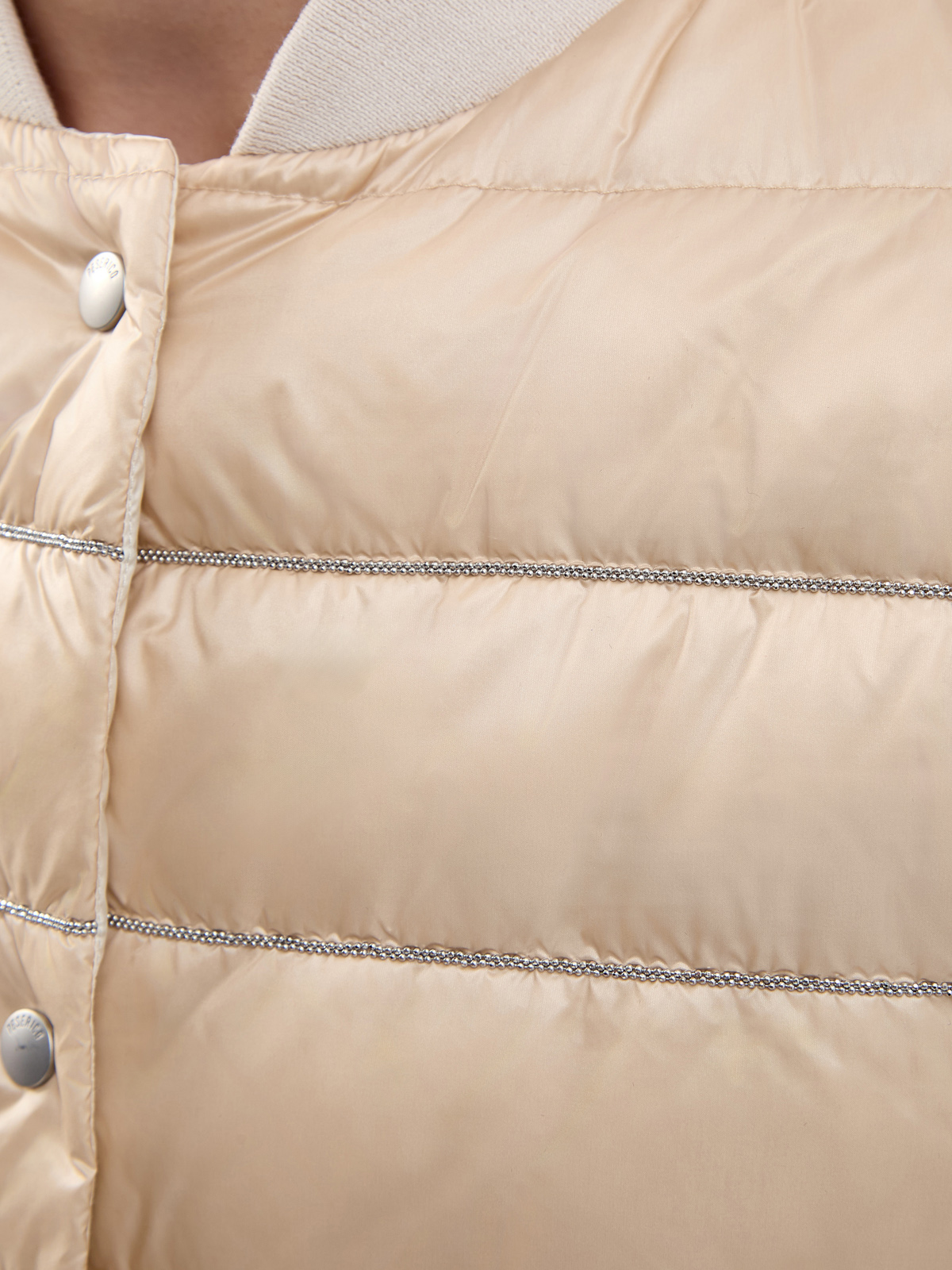 Легкая пуховая куртка с трикотажным воротом и цепочками PESERICO, цвет бежевый, размер 40;42;44;46;48 - фото 5