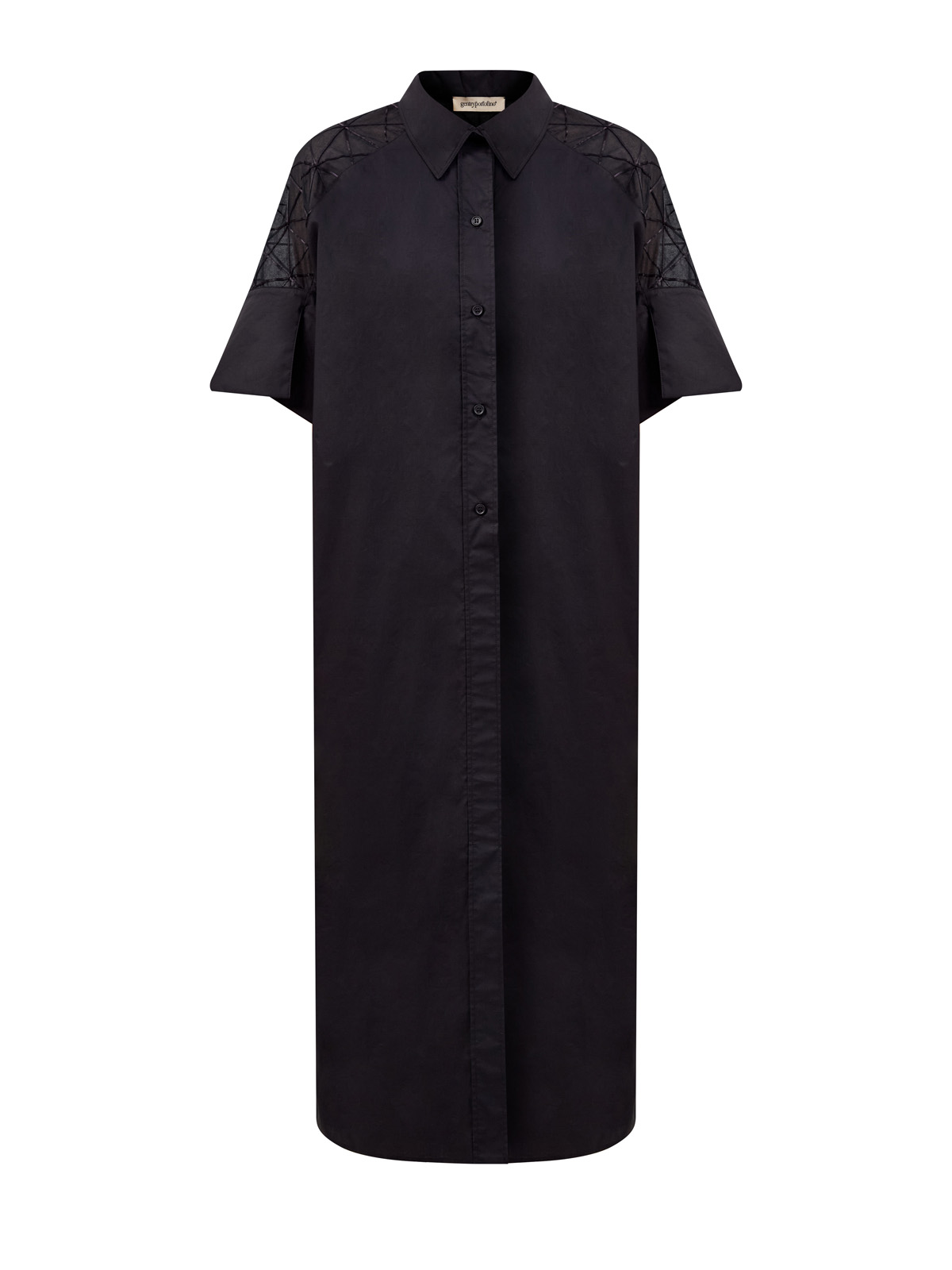 Хлопковое платье-рубашка с полупрозрачной узорной вставкой GENTRYPORTOFINO, цвет черный, размер 42;44;46