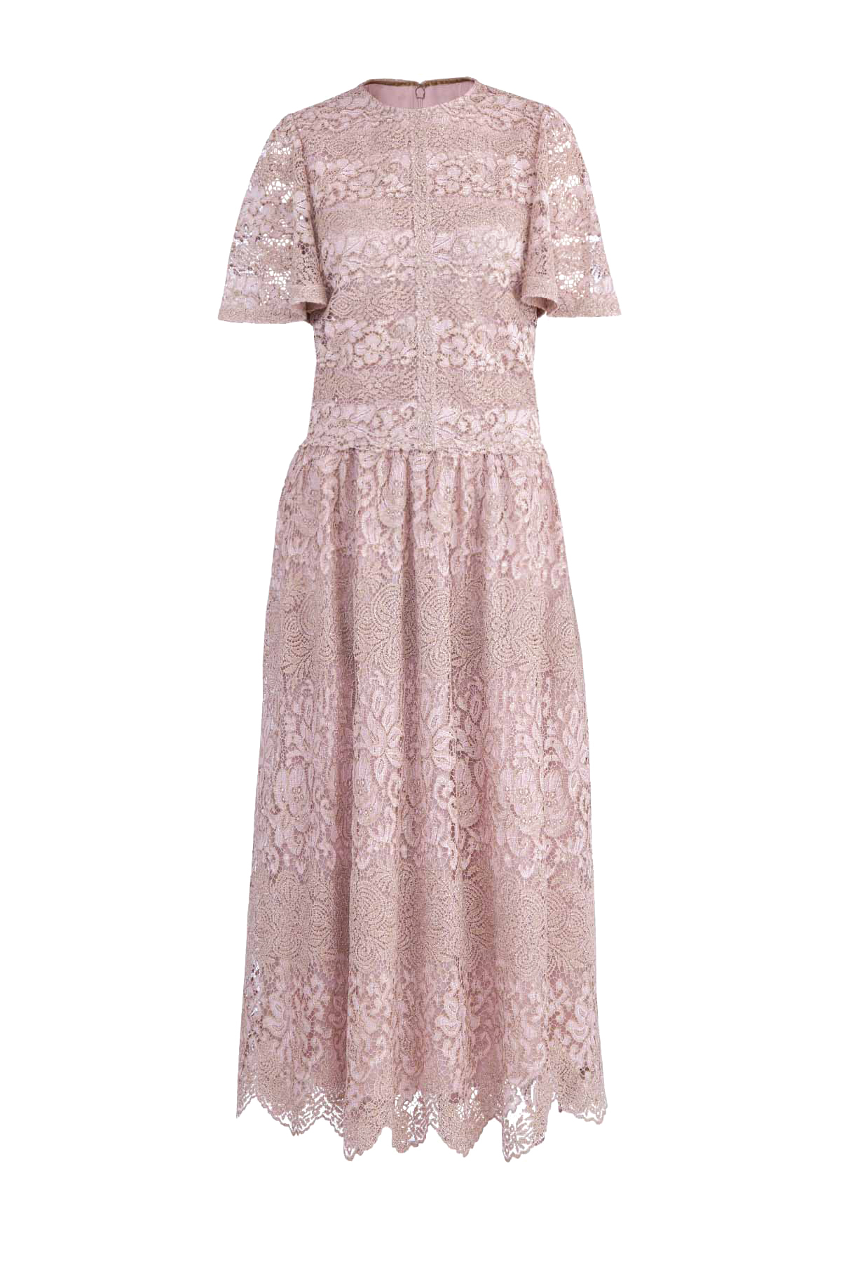 Платье-миди из кружева ручной работы с заниженной линией талии VALENTINO, цвет бежевый, размер 42 - фото 1