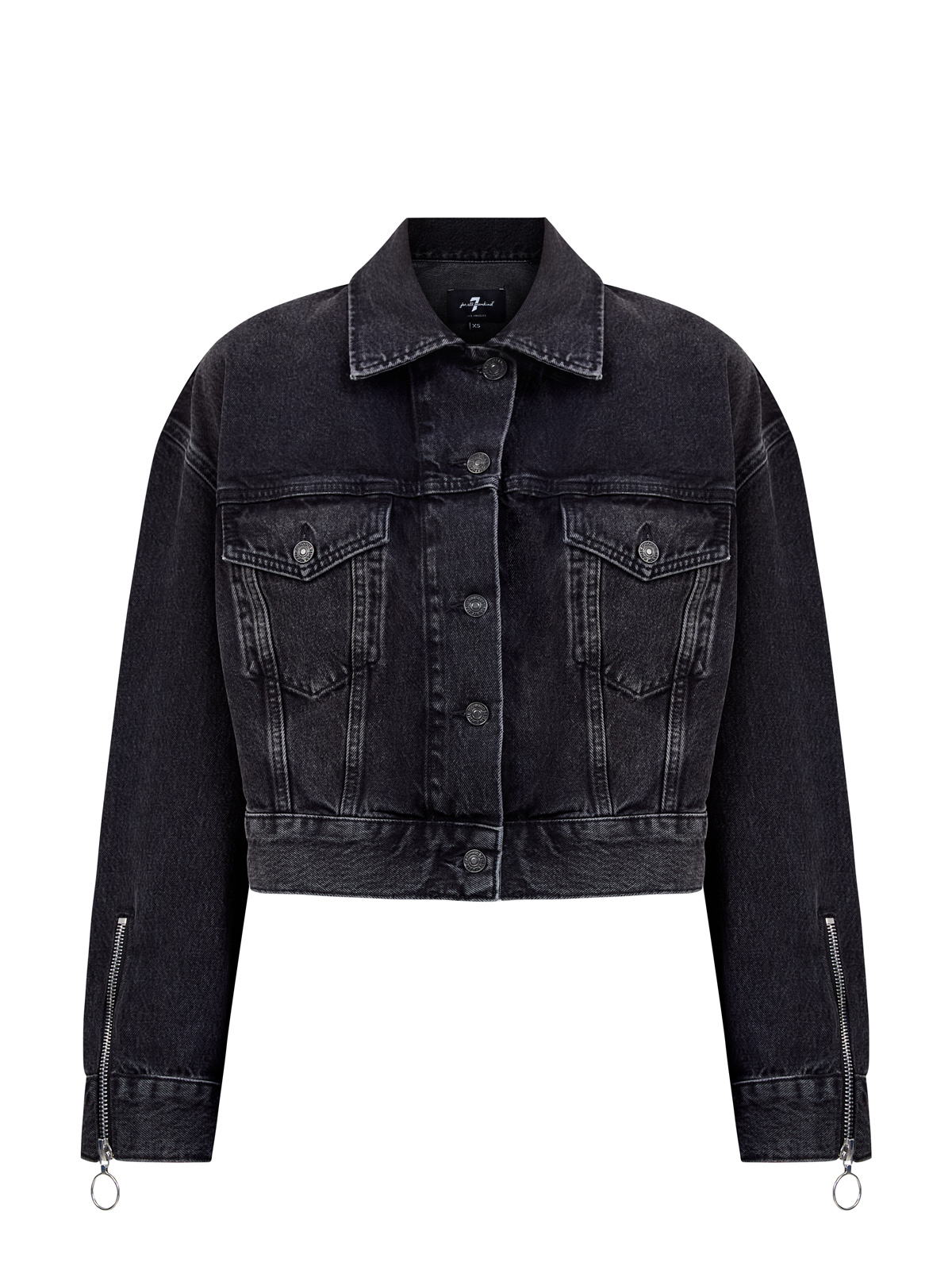 

Укороченная куртка из денима делаве с разрезами на молниях, Черный, Укороченная куртка из денима делаве с разрезами на молниях