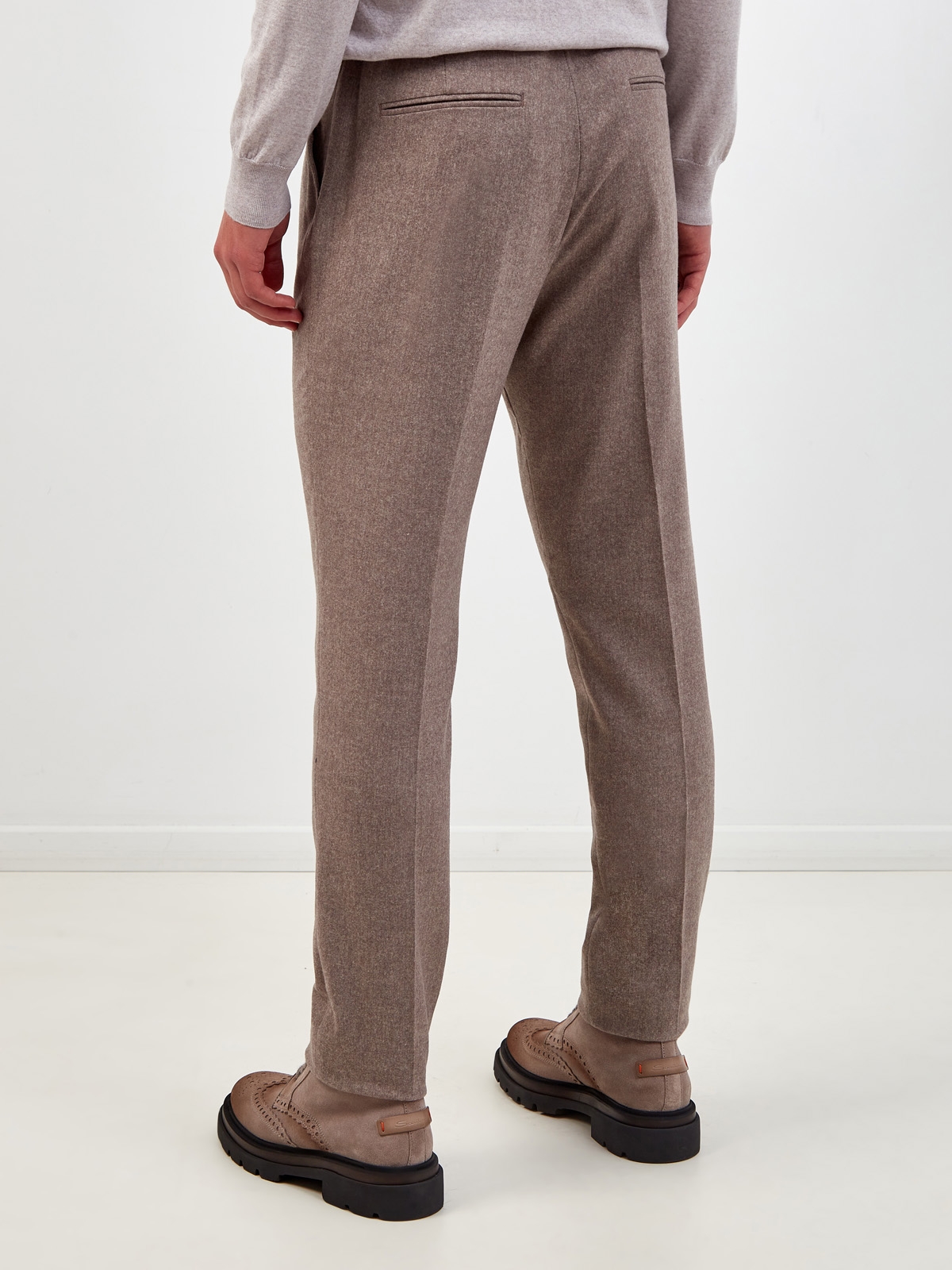 Шерстяные брюки с эластичными вставками и поясом на кулиске PESERICO, цвет коричневый, размер 48;50;52;54;56 - фото 4