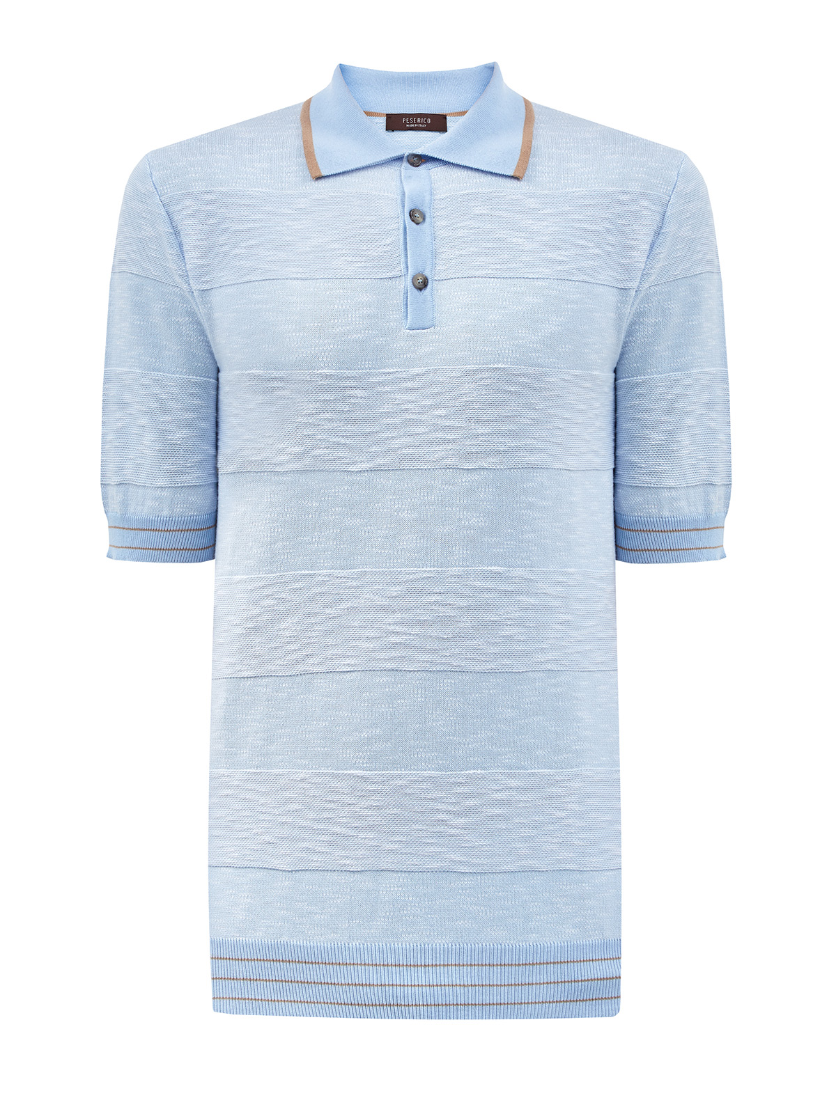 

Поло из фактурной хлопковой пряжи с контрастным кантом, Голубой, Поло из фактурной хлопковой пряжи с контрастным кантом