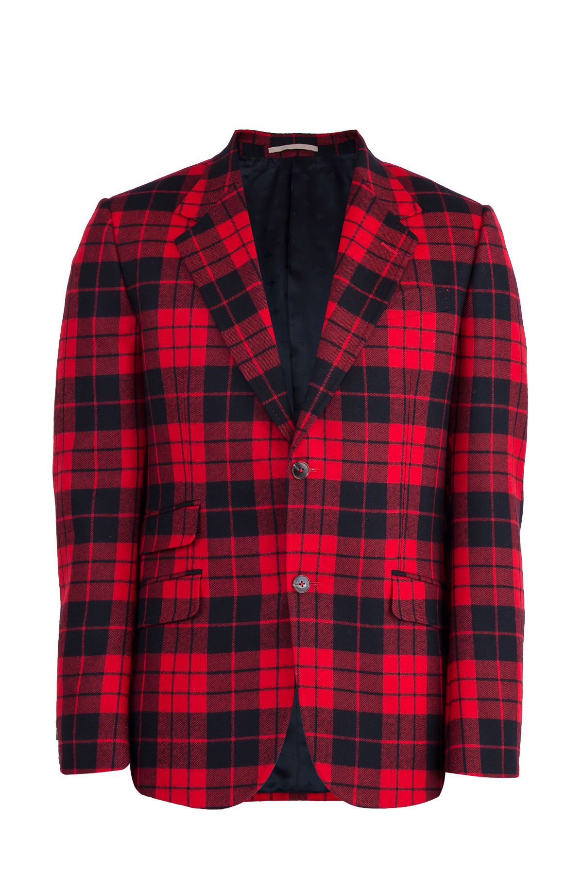 Шерстяной пиджак в шотландскую клетку с тремя карманами GUCCI, цвет красный, размер 48;50