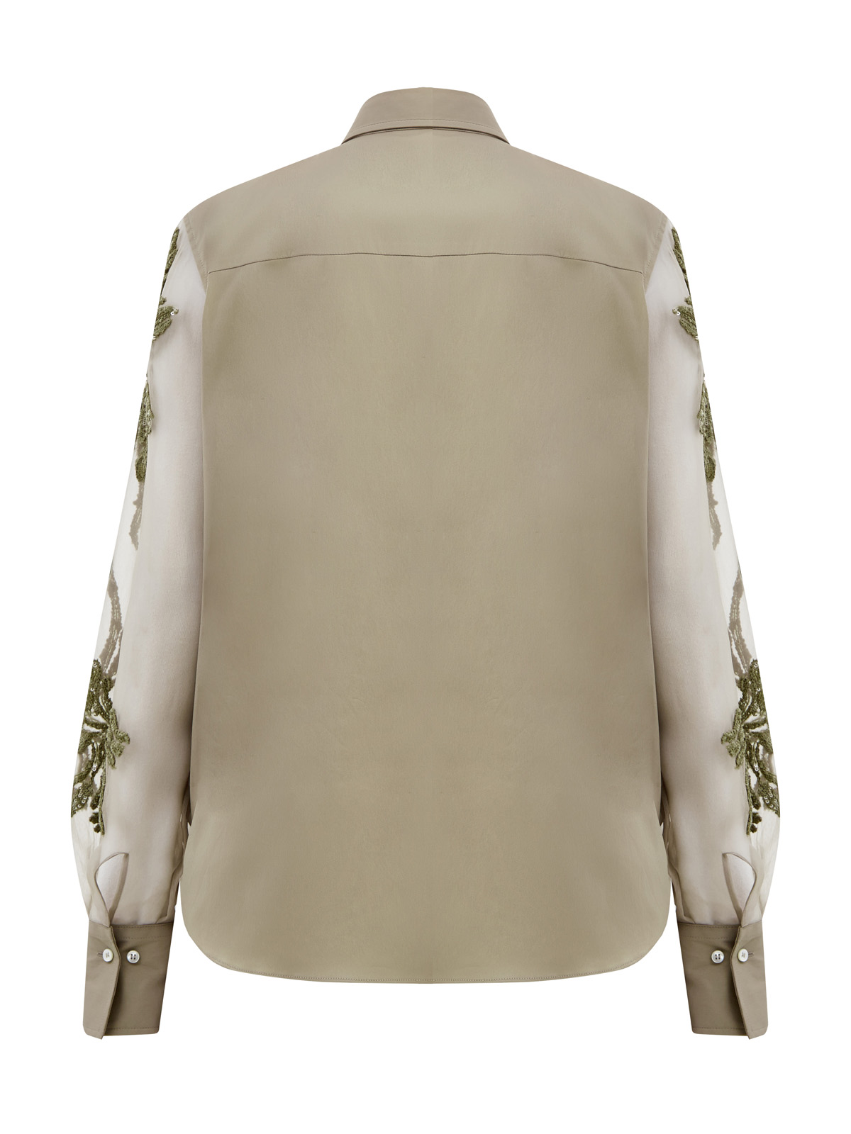 Блуза из хлопка и органзы с вышивкой Marine Flower BRUNELLO CUCINELLI, цвет зеленый, размер 42;44 - фото 2