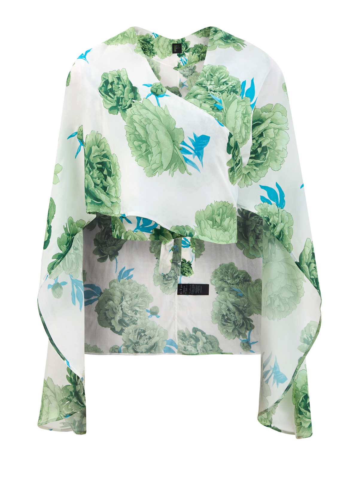 Свободная блуза-парео на запах с флористическим принтом FISICO, цвет зеленый, размер M;S