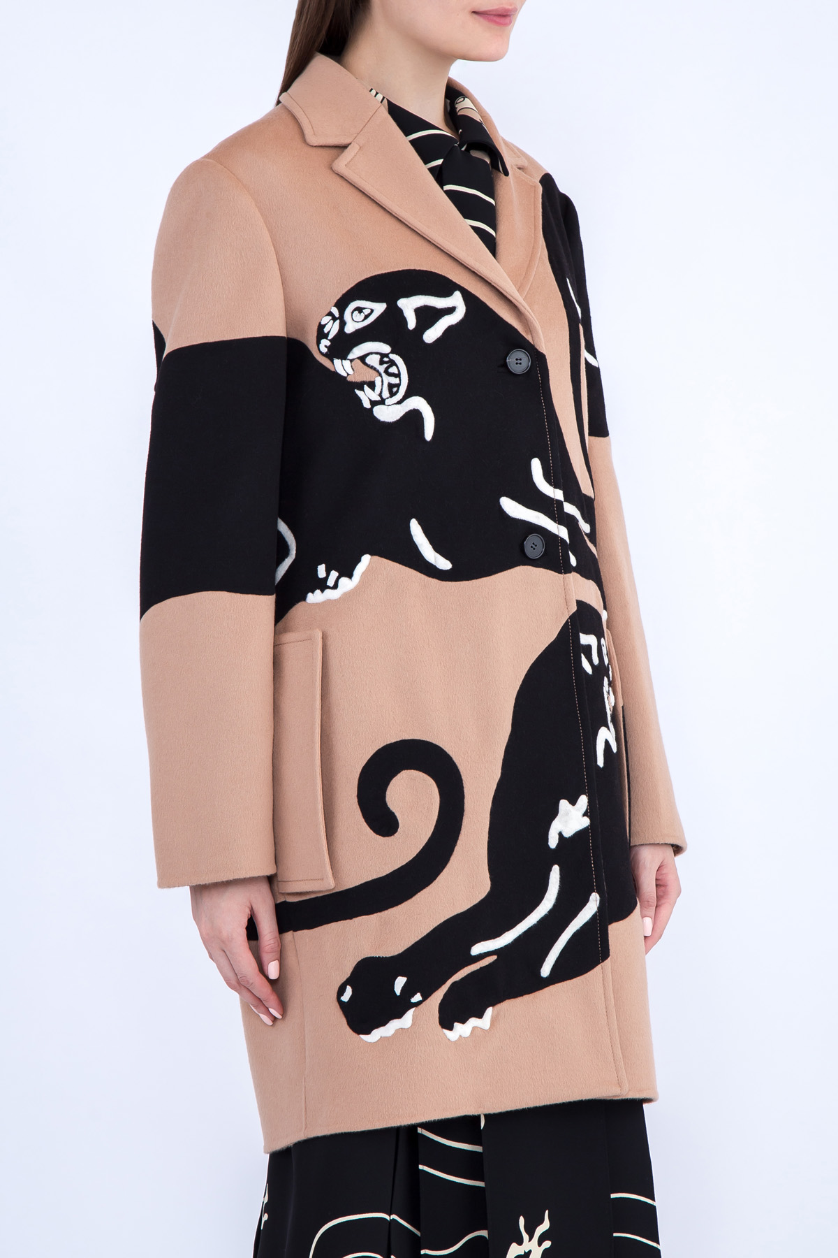 Пальто из шерсти и кашемира с интарсией VALENTINO, цвет бежевый, размер 44 - фото 3