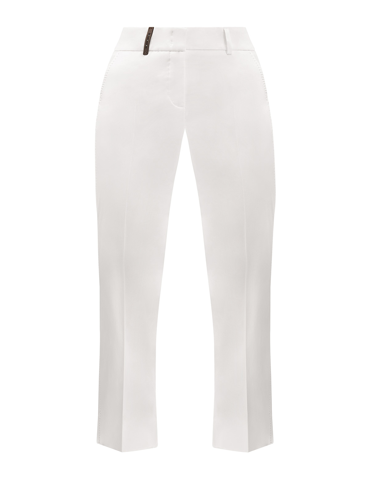 Хлопковые брюки укороченного кроя с кожаной шлевкой PESERICO, цвет белый, размер 40;42;44;46 - фото 1