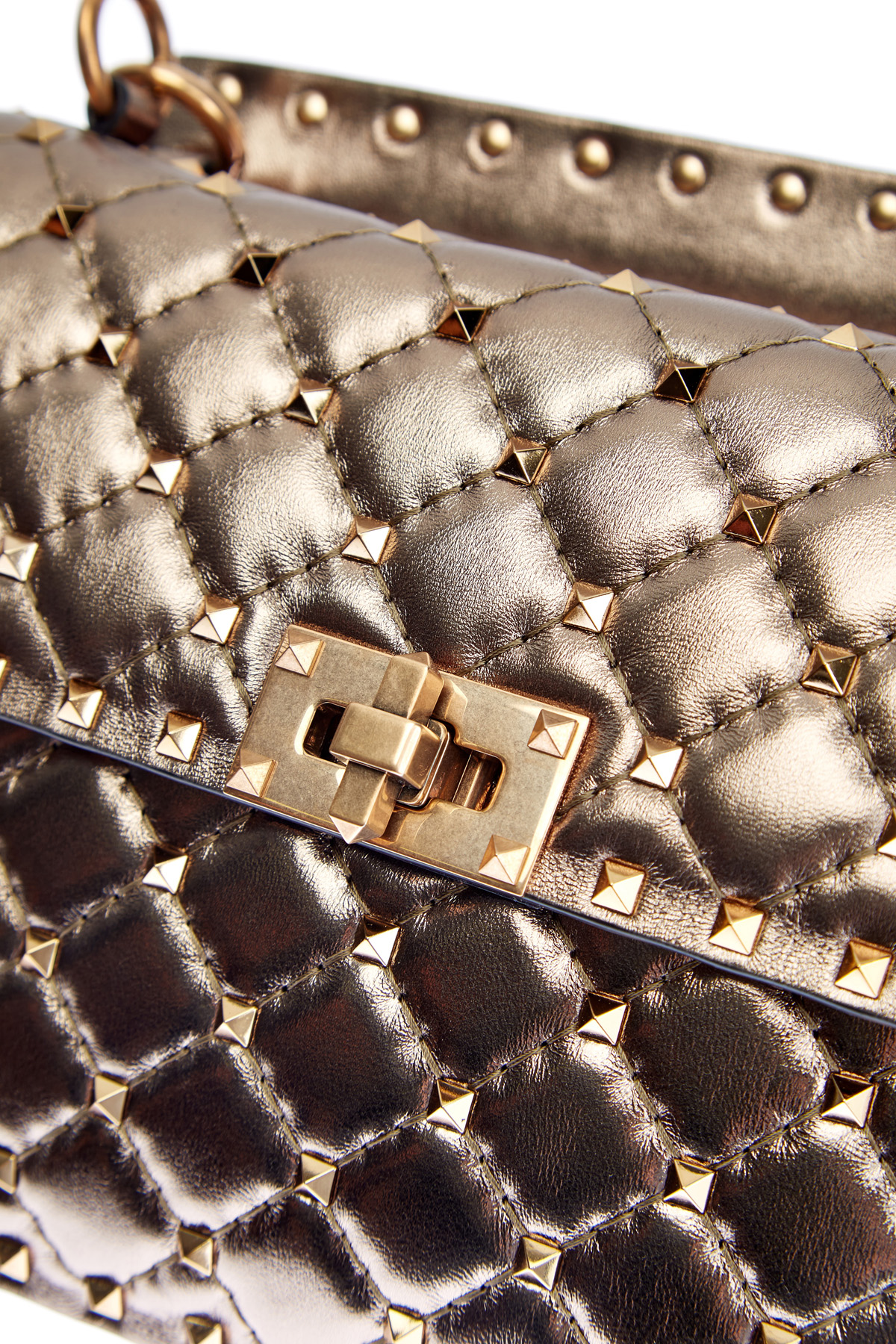 Сумка Rockstud Spike из металлизированной кожи наппа VALENTINO, цвет бронзовый, размер 40;42;44;46 - фото 6