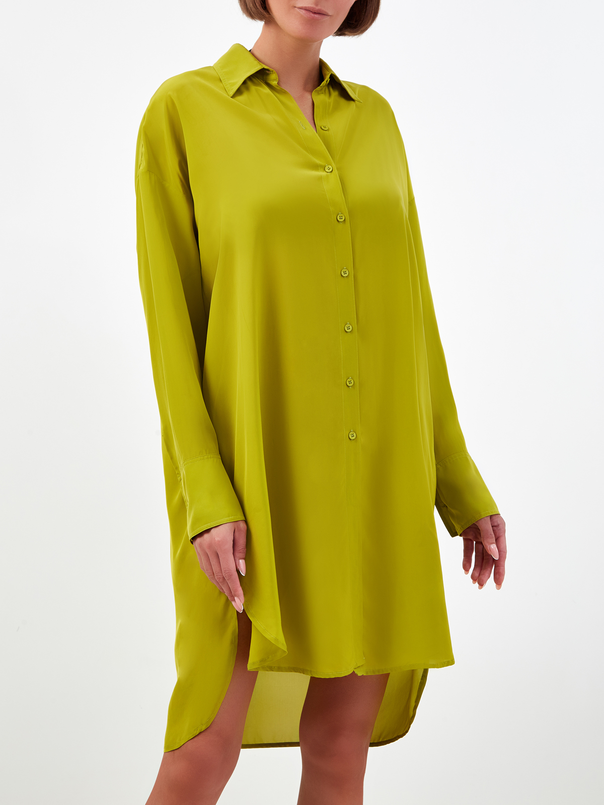 Свободное платье-рубашка с логотипом из стразов FISICO, цвет зеленый, размер S;L;M - фото 3