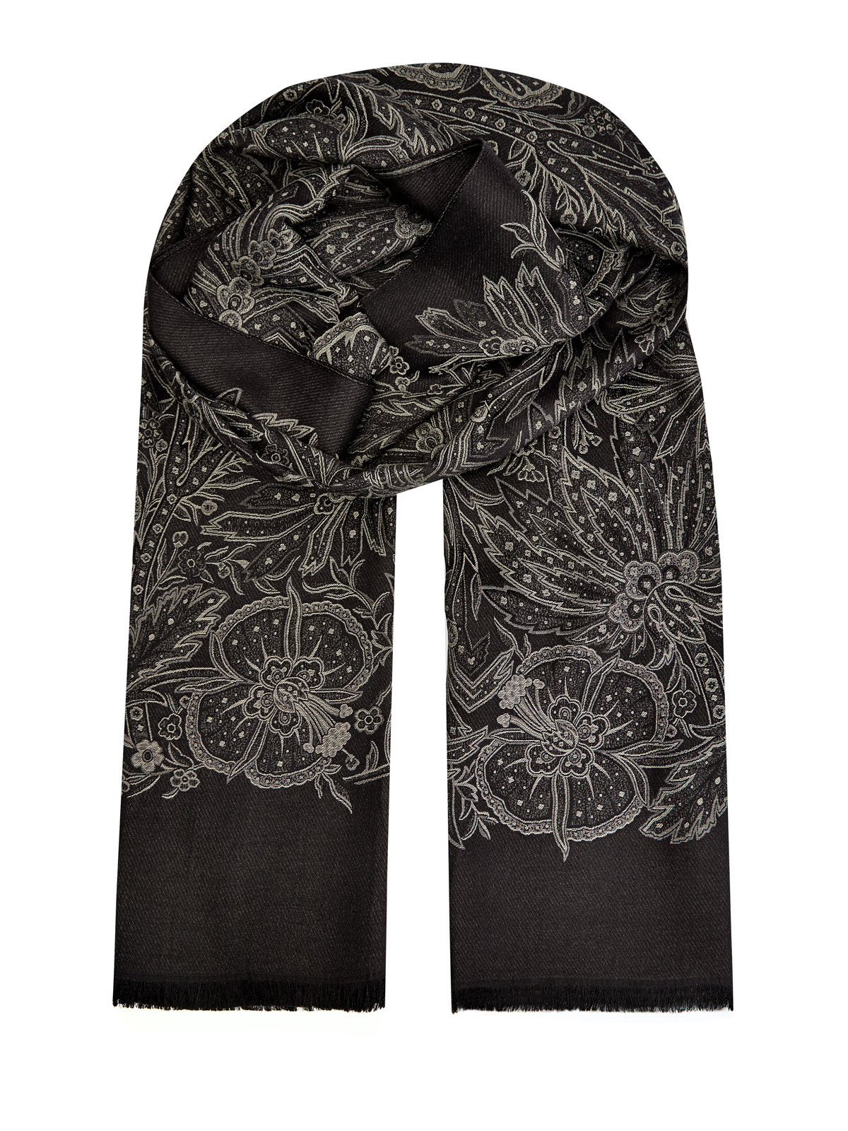 Тонкий шарф из вискозы и шелка с интарсийным узором ETRO черного цвета