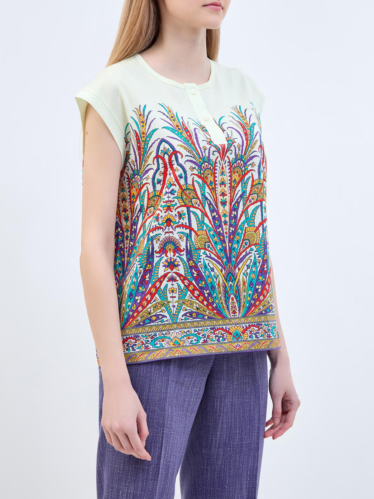 Хлопковая блуза с флористическим принтом и застежкой на пуговицы ETRO, цвет мульти, размер 40;42;44 - фото 3
