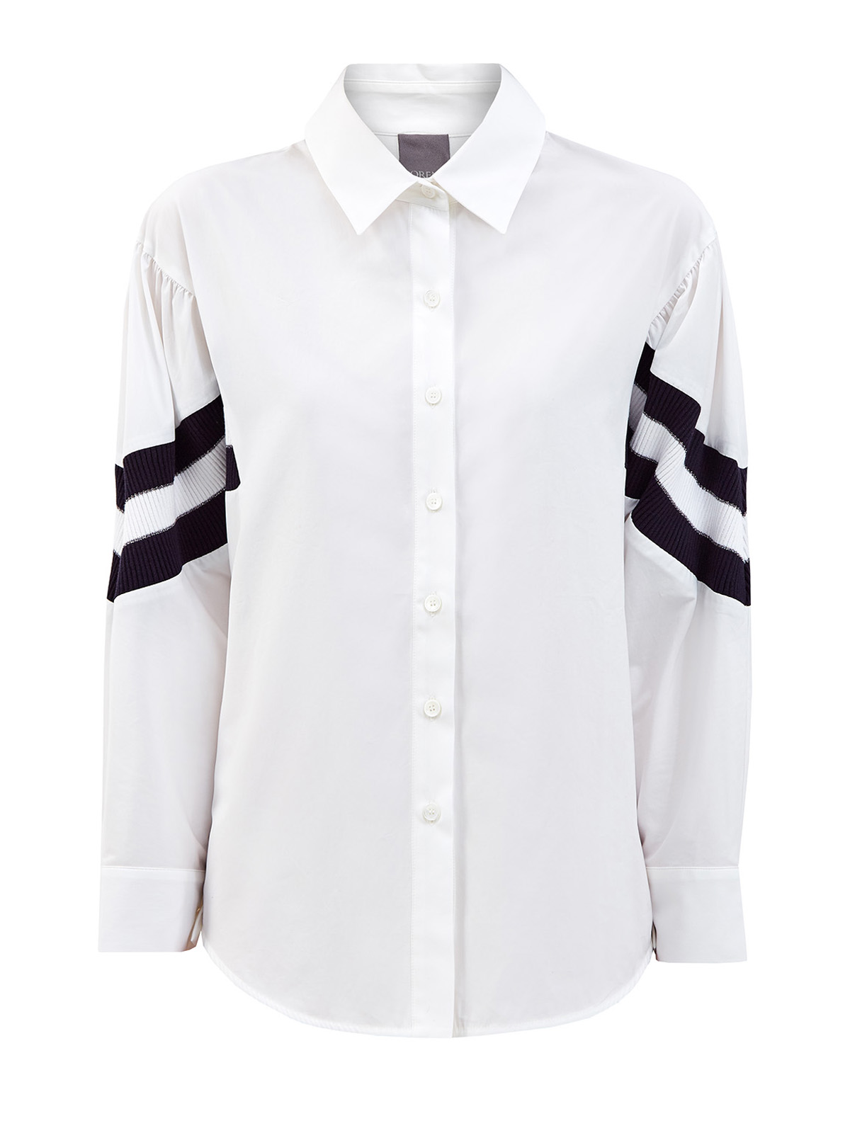 Рубашка из хлопковой саржи с фактурными вставками LORENA ANTONIAZZI, цвет белый, размер 40;42;46;48;38
