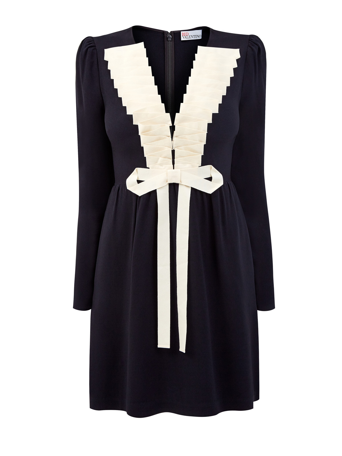 Платье из крепового кади stretch с контрастным декором REDVALENTINO, цвет черный, размер M;S - фото 1