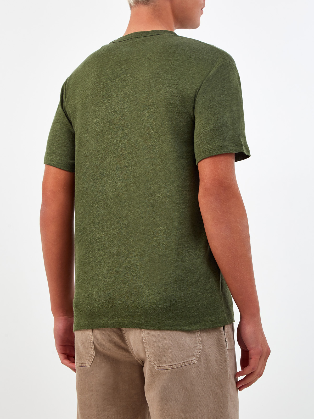 Льняная футболка с накладным карманом и вышивкой в тон MC2 SAINT BARTH, цвет зеленый, размер M - фото 4