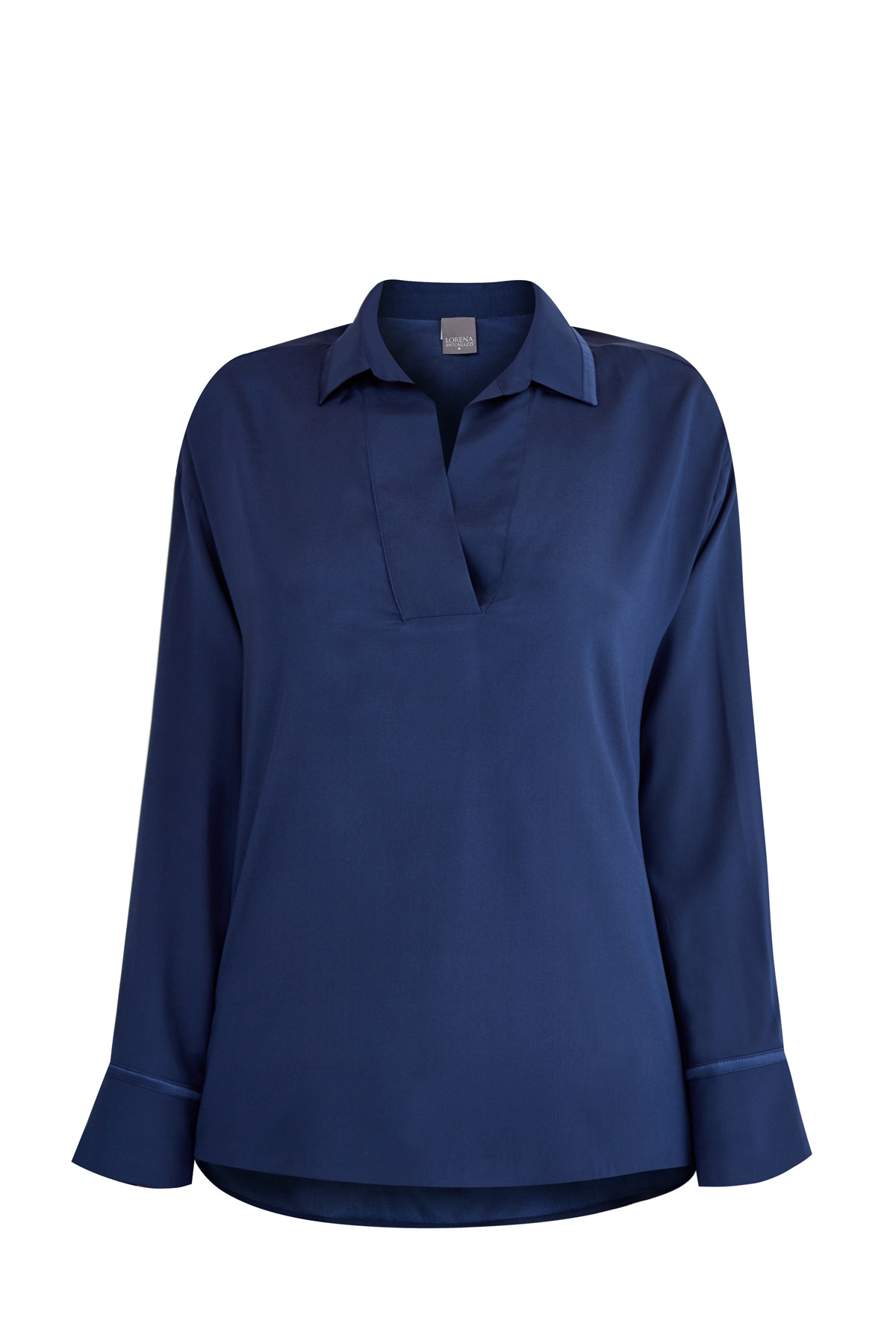 Минималистичная блуза свободного кроя из шелка с отложным воротом LORENA ANTONIAZZI, цвет синий, размер 38;40 - фото 1