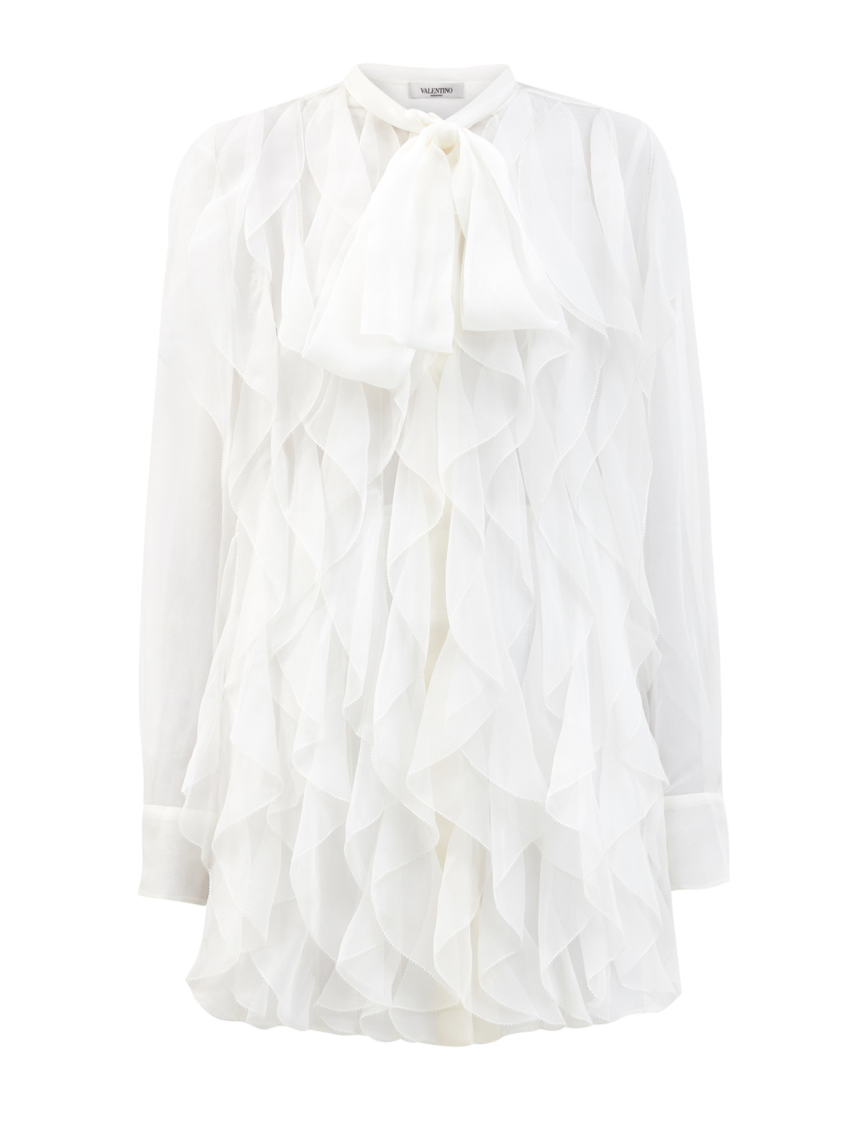 Блуза из шелкового шифона с объемной отделкой VALENTINO, цвет белый, размер 40;42;38 - фото 1
