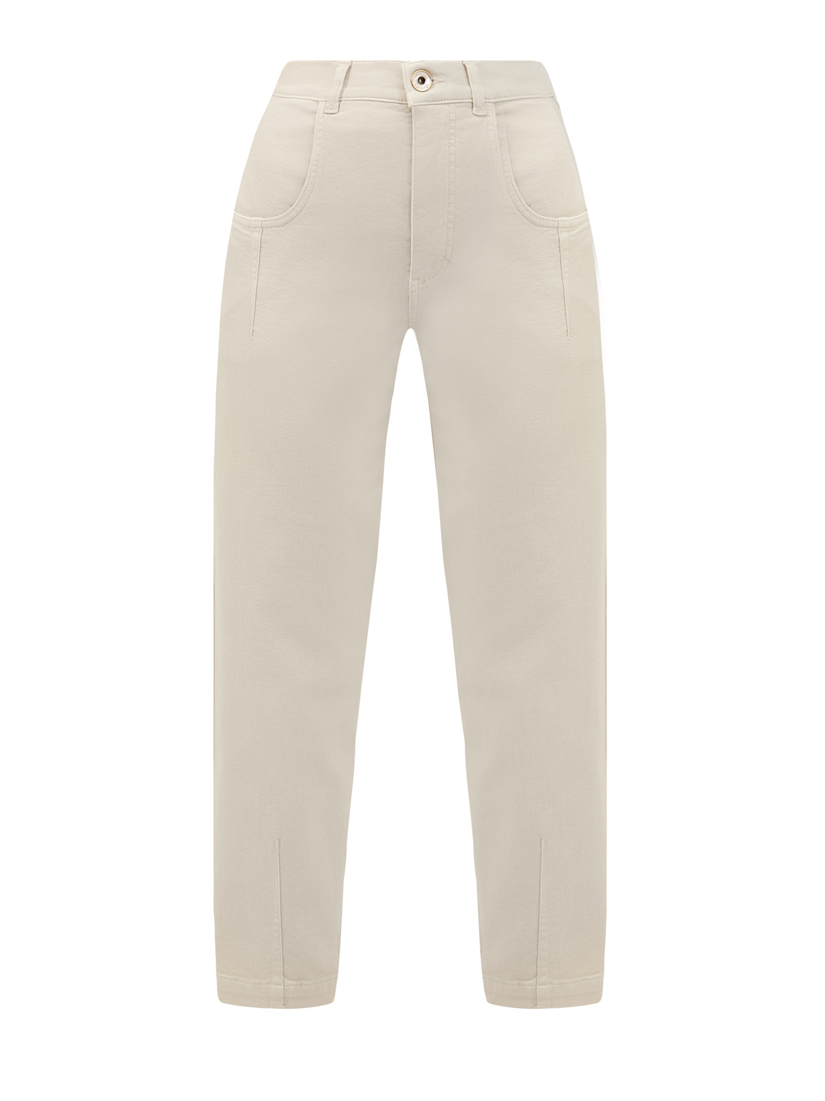 Высокие джинсы укороченного кроя с фактурной прострочкой ELEVENTY, цвет бежевый, размер 38;40;42;44;46