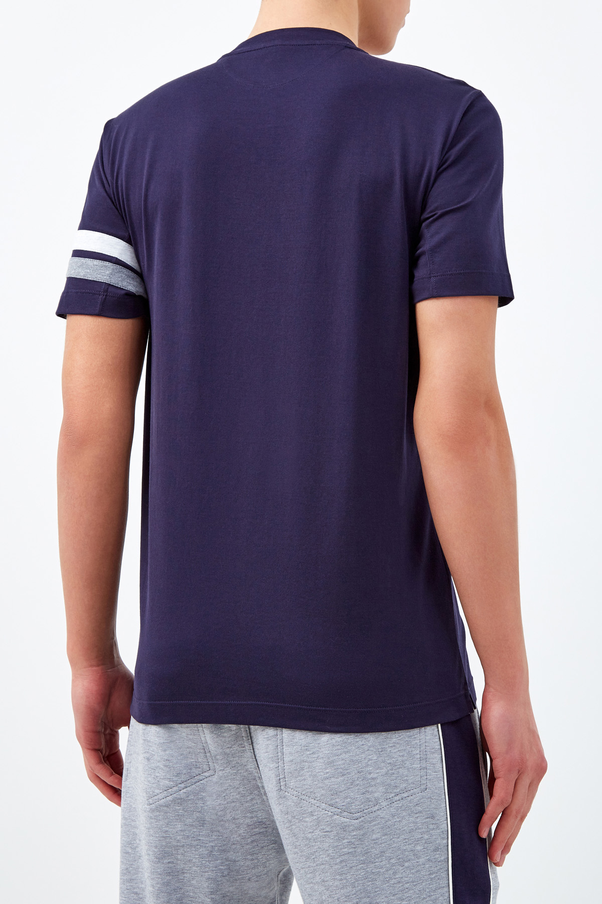 Хлопковая футболка с вышивкой Соломео BRUNELLO CUCINELLI, цвет синий, размер 46 - фото 4