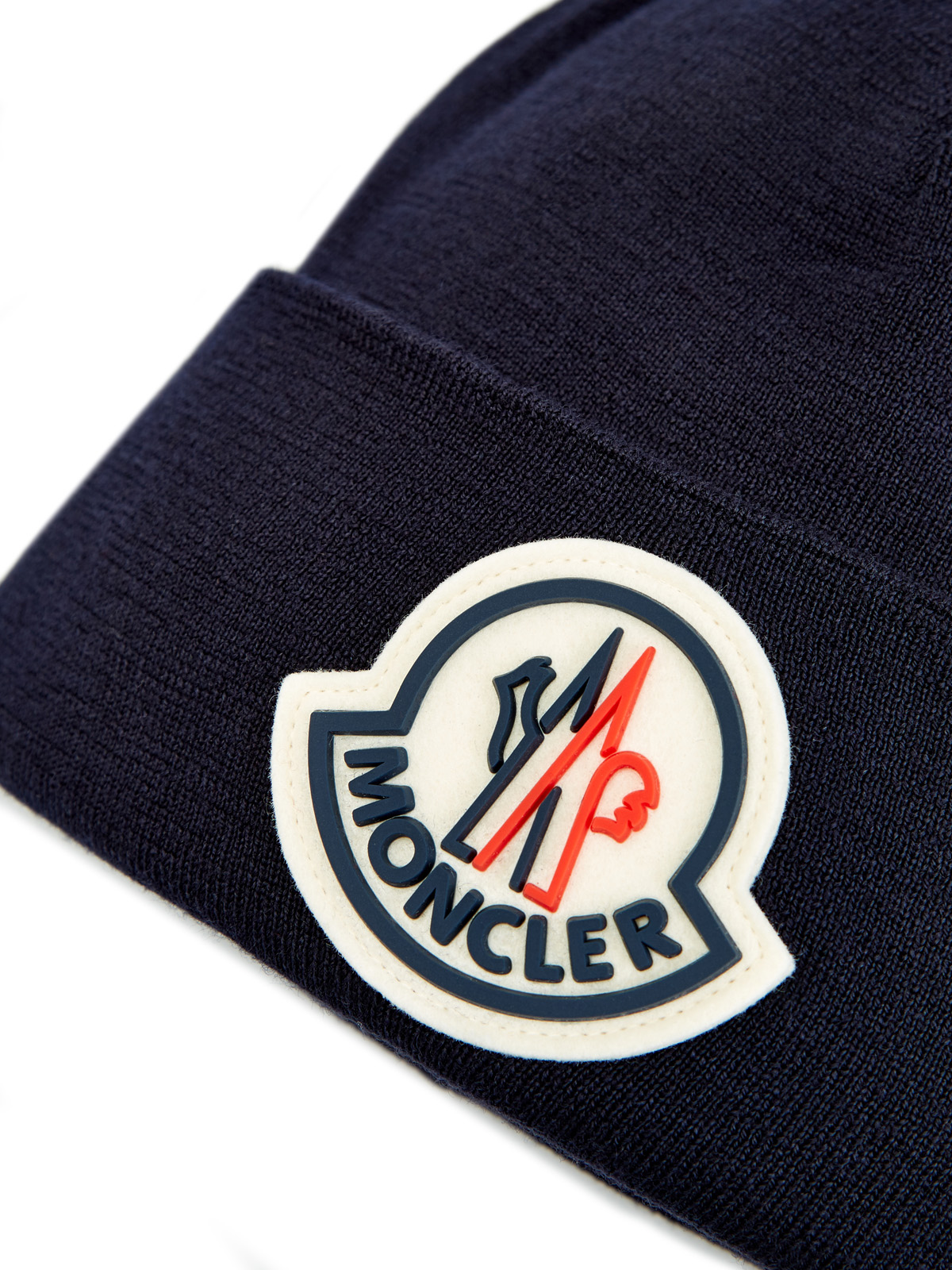 Шерстяная шапка с отворотом и макро-логотипом из фетра MONCLER, цвет синий, размер 36;36.5;37.5;38;38.5;39;40 - фото 3
