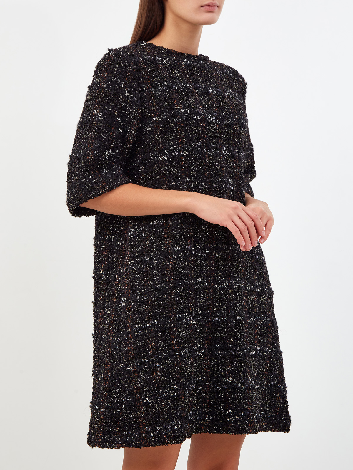 Платье А-силуэта из фактурного твида с мерцающей нитью ламе FABIANA FILIPPI, цвет черный, размер 40;42;44 - фото 3