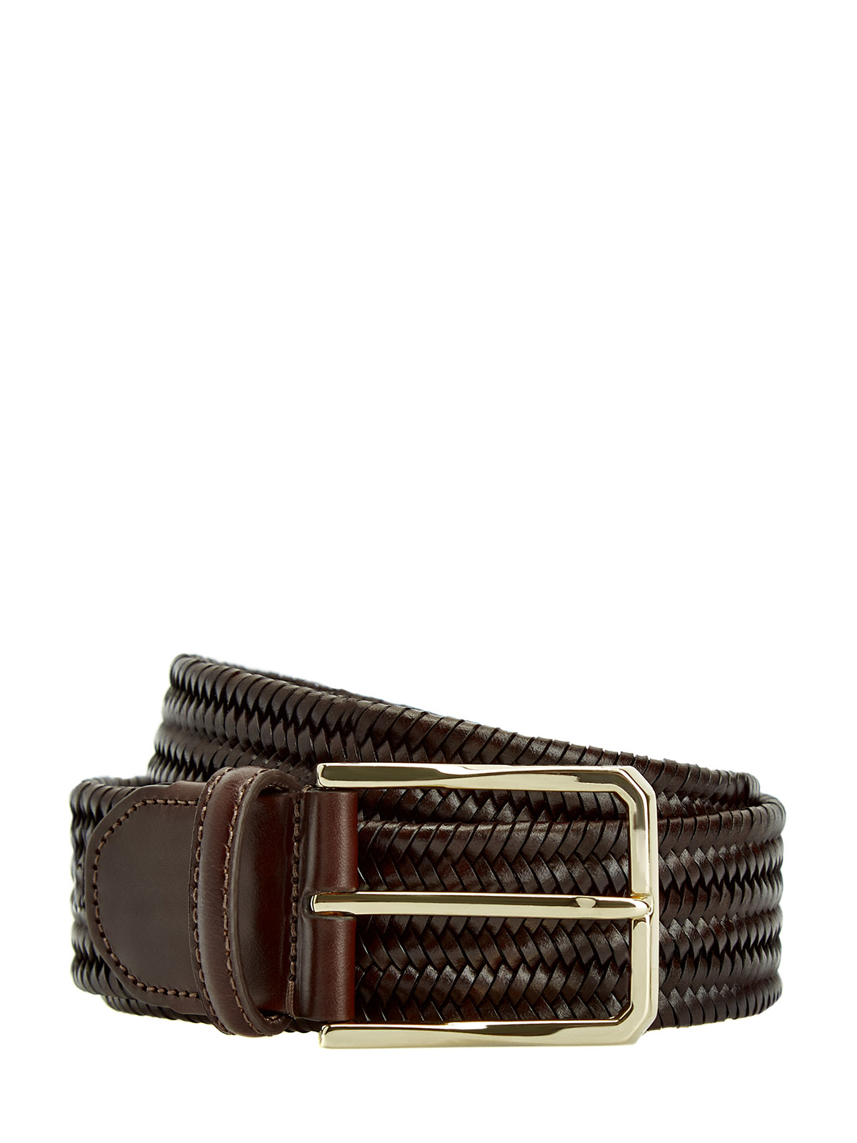 

Плетеный ремень из полированной телячьей кожи и вискозы, Коричневый, Плетеный ремень из полированной телячьей кожи и вискозы