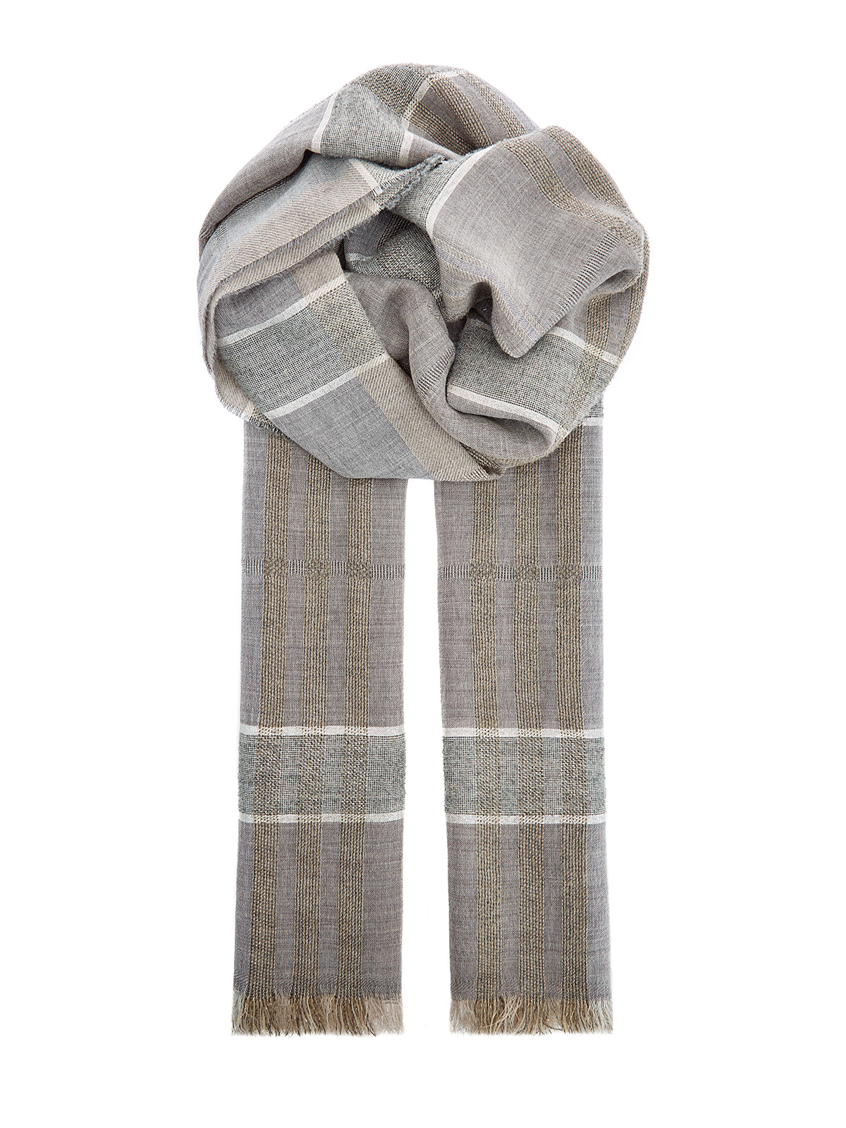 Клетчатый палантин из шерсти с нитью ламе и бахромой 18320₽