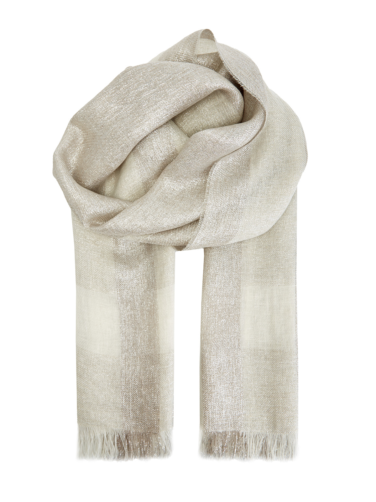 Легкий шарф с мерцающей нитью ламе и бахромой FABIANA FILIPPI, цвет бежевый, размер 36.5;37;37.5;38;40;39