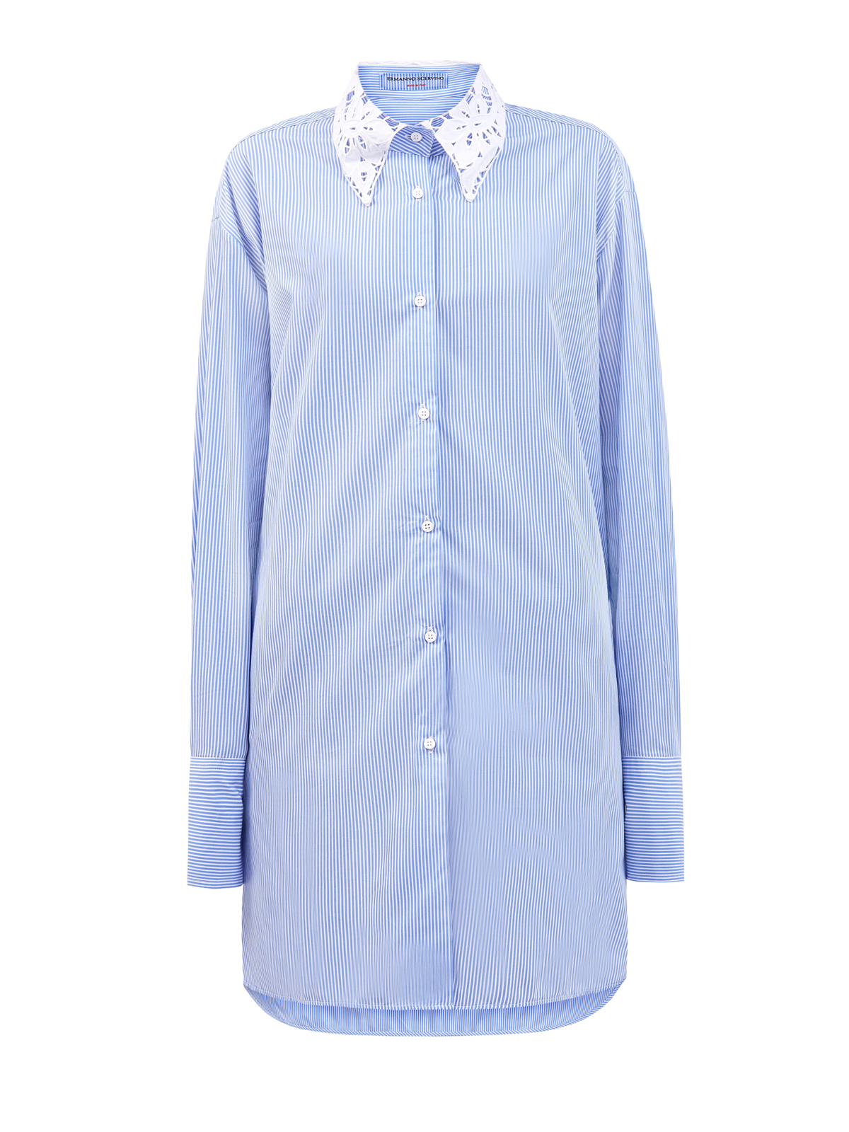 Платье-рубашка с принтом в полоску и вышивкой ручной работы ERMANNO SCERVINO, цвет голубой, размер 42;44;46;40 - фото 1