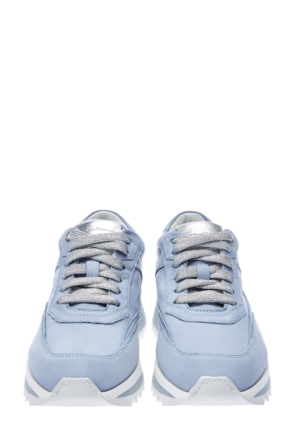 Кроссовки из полированной замши с металлизированной отделкой SANTONI, цвет голубой, размер 39.5;40 - фото 6