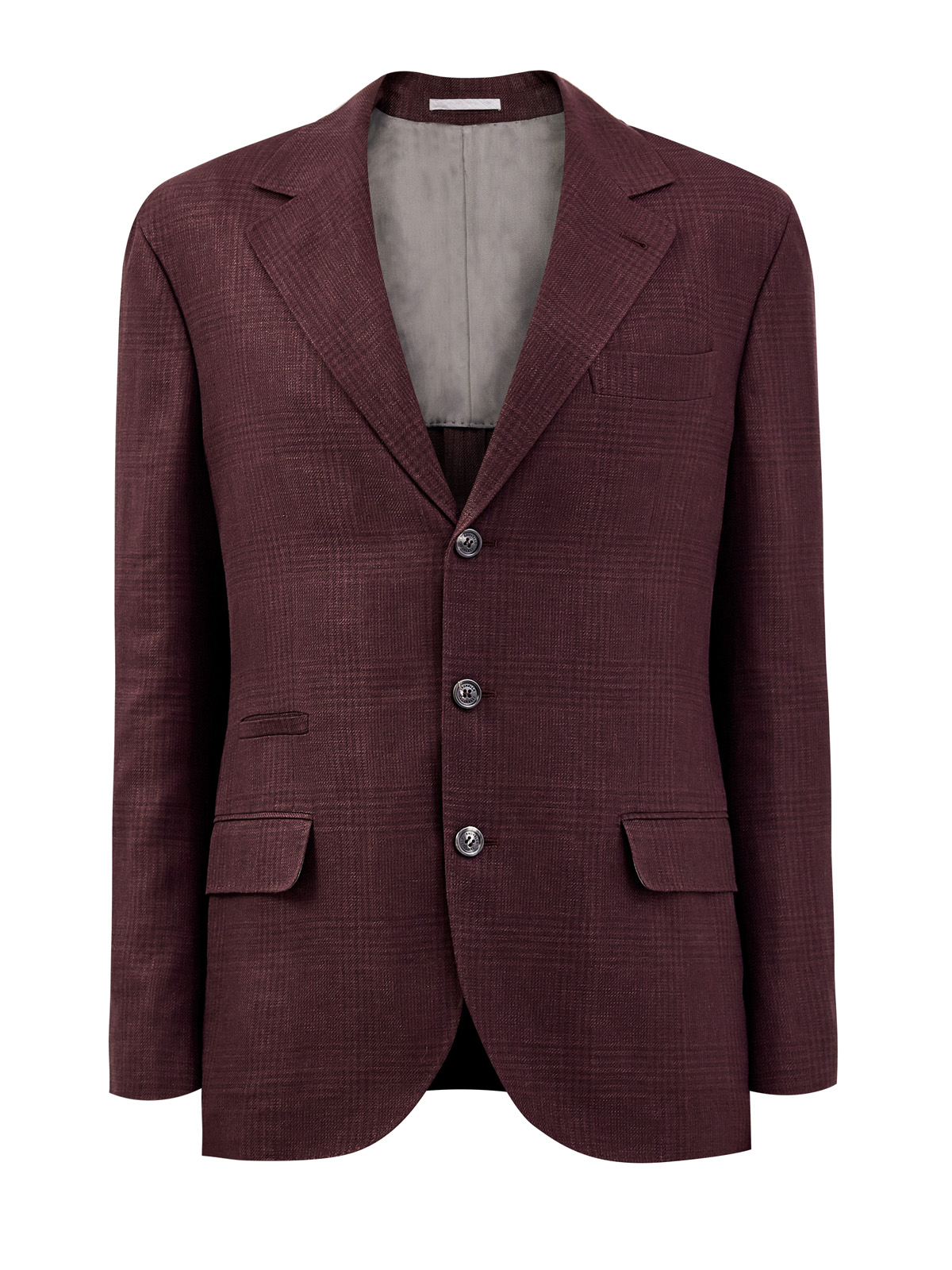 Однобортный пиджак из пряжи букле с мелованным принтом BRUNELLO CUCINELLI бордового цвета