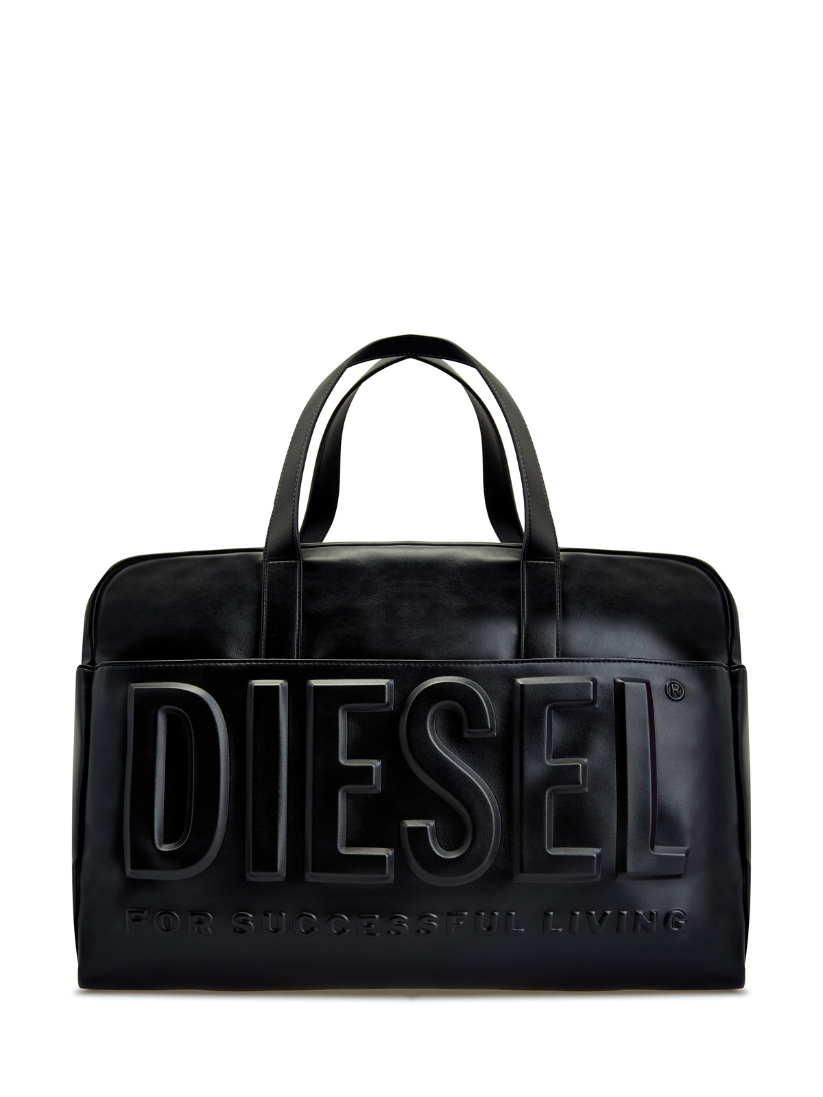 Дорожная сумка из гладкой эко-кожи с фактурным логотипом DIESEL, цвет черный, размер 40;41;42;43;44;45 - фото 1