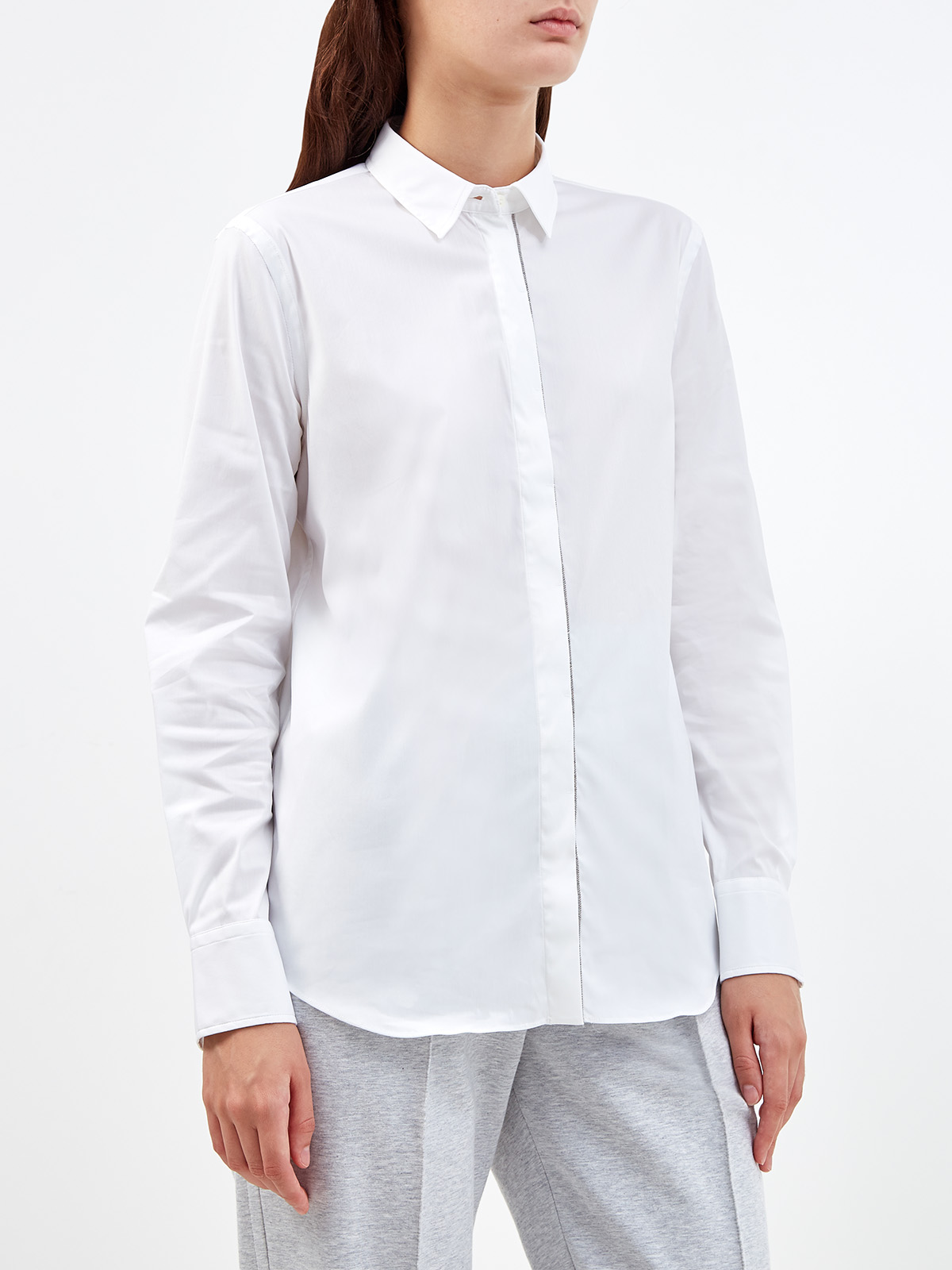 Рубашка из гладкого поплина с мерцающим декором Мониль BRUNELLO CUCINELLI, цвет белый, размер 38;40;42;44 - фото 3