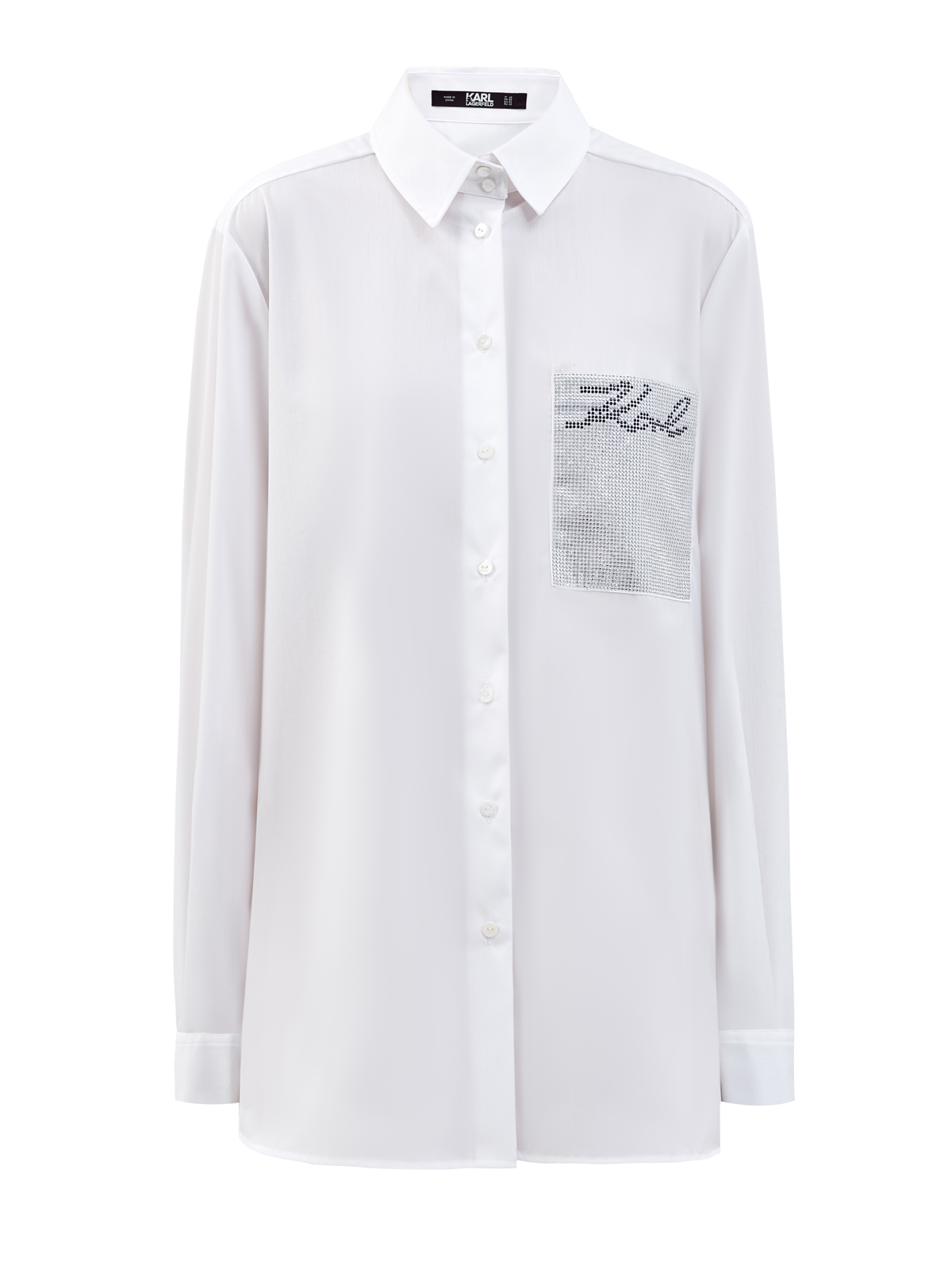 Белая рубашка из поплина с мерцающим декором KARL LAGERFELD, цвет белый, размер L;S - фото 1