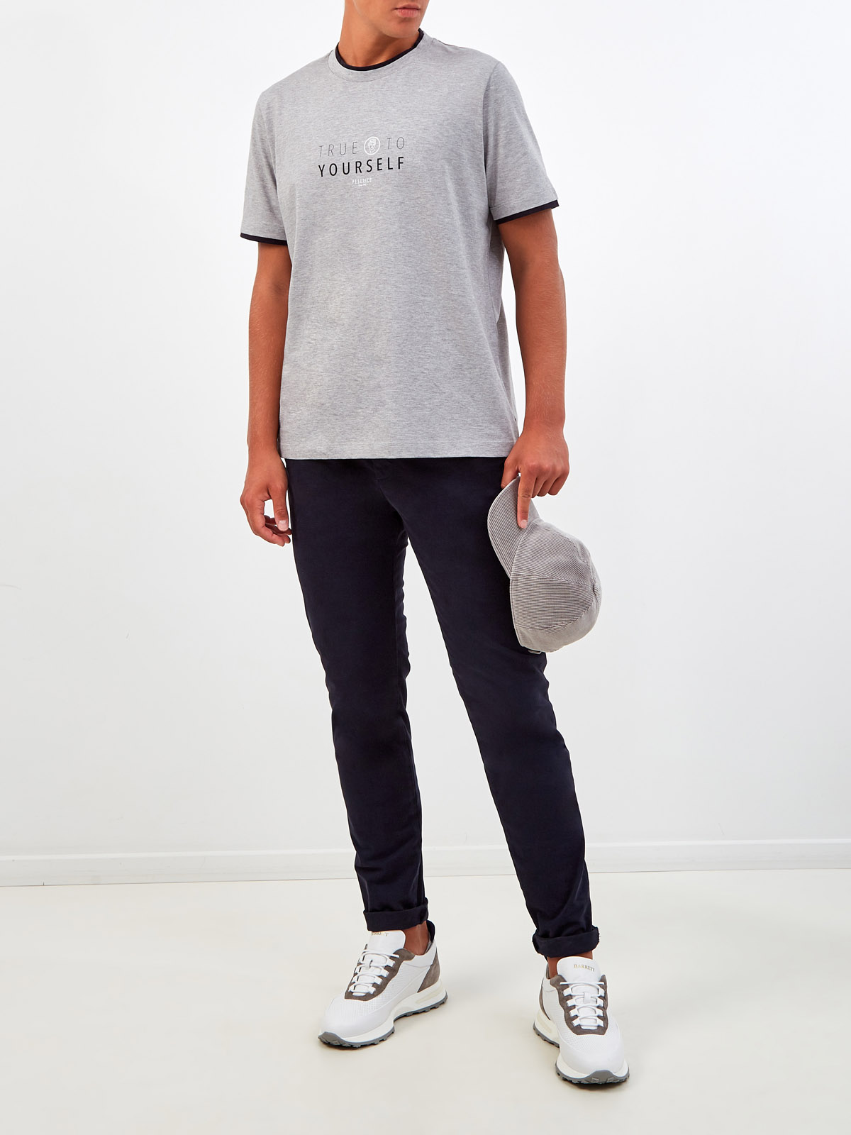 Хлопковая футболка с принтом и контрастной окантовкой PESERICO, цвет серый, размер 50;52;54;60 - фото 2