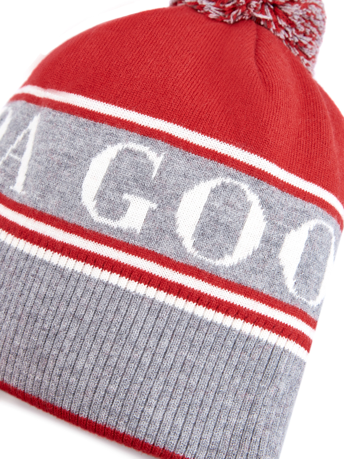 Шерстяная шапка в стиле colorblock с принтом и помпоном CANADA GOOSE, цвет красный, размер L;S - фото 3