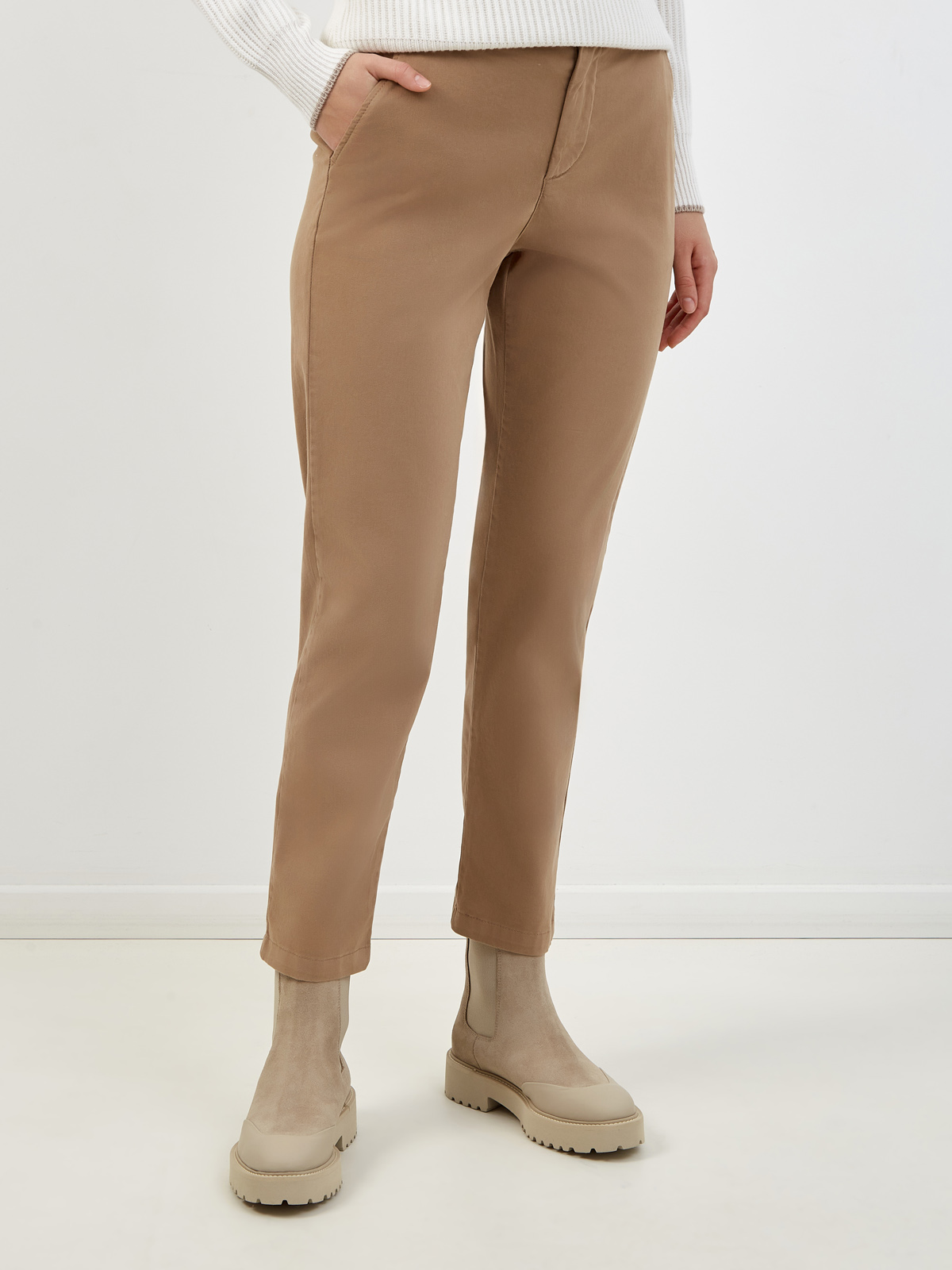 Укороченные брюки из гладкого хлопка с поясом на кулиске ELEVENTY, цвет коричневый, размер 38;40;42;44;46;48 - фото 3