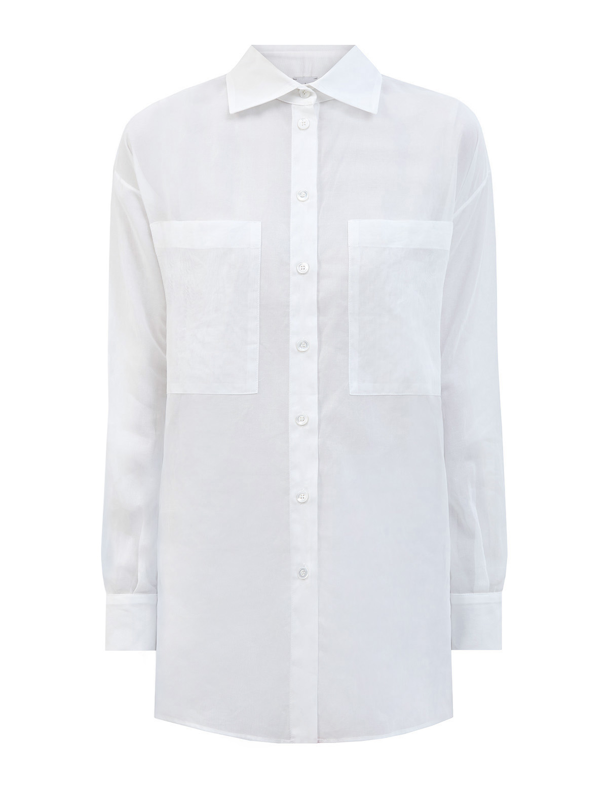 

Свободная рубашка из полупрозрачного хлопка с разрезами, Белый, Свободная рубашка из полупрозрачного хлопка с разрезами