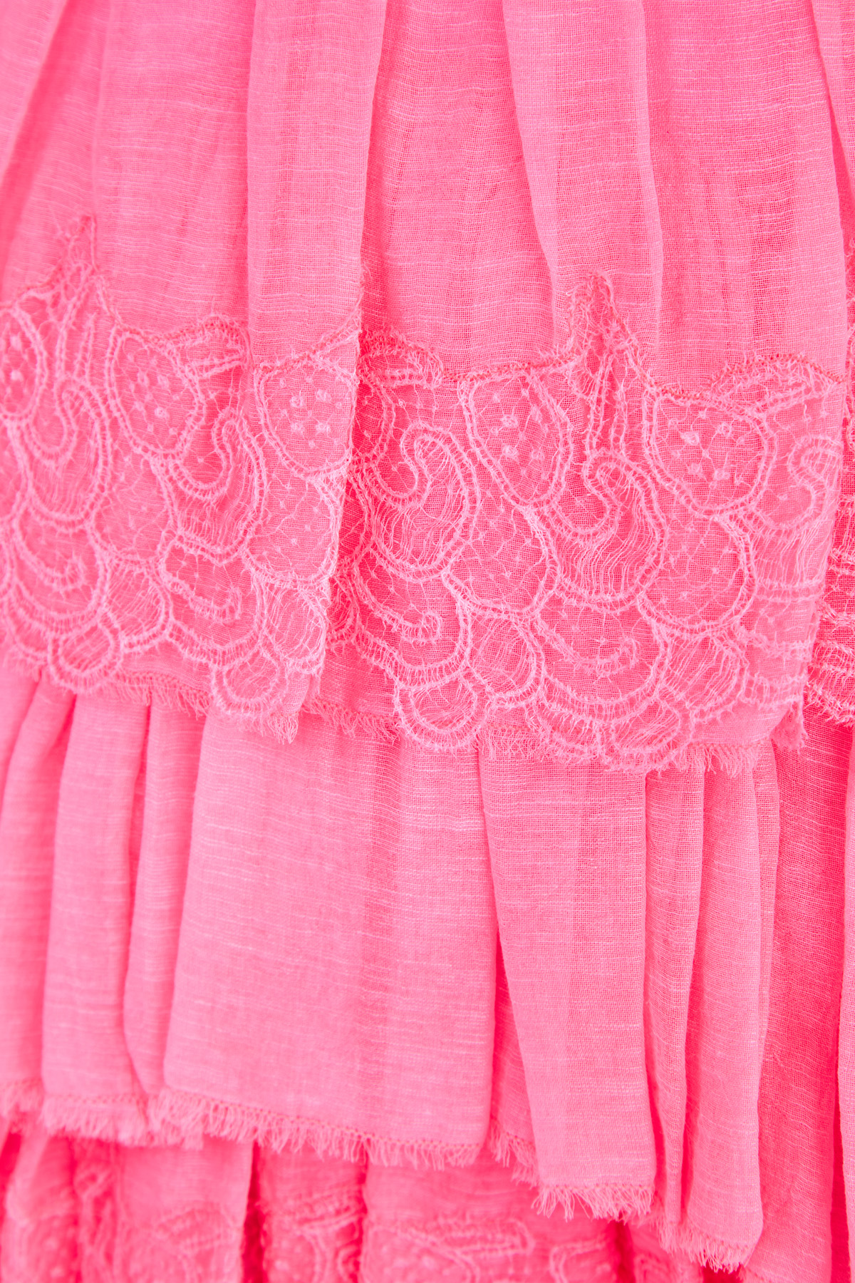 Ярусная юбка из хлопка и льна с отделкой кружевом ручной работы ERMANNO SCERVINO, цвет розовый, размер 40;42 - фото 5