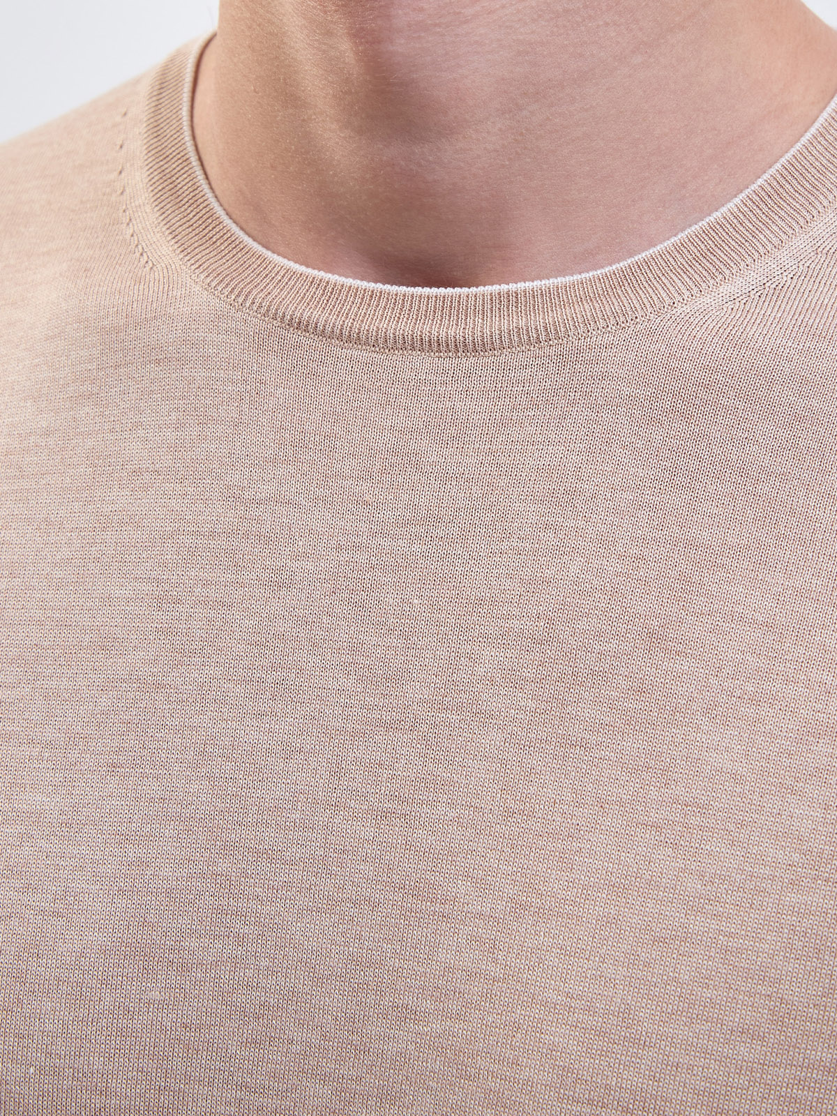 Однотонный джемпер из шелка и хлопка с контрастным кантом GRAN SASSO, цвет бежевый, размер 48;52;54 - фото 5