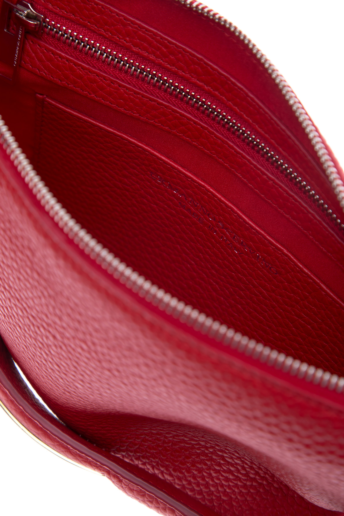 Клатч из крупнозернистой кожи с люверсами и металлической пластиной ERMANNO SCERVINO, цвет красный, размер 40 - фото 7