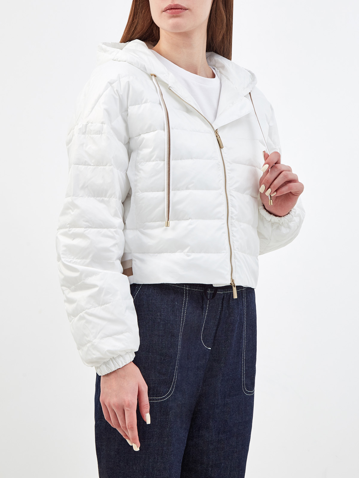 Укороченная стеганая куртка с кристаллами Swarovski® LORENA ANTONIAZZI, цвет белый, размер 40;42 - фото 3