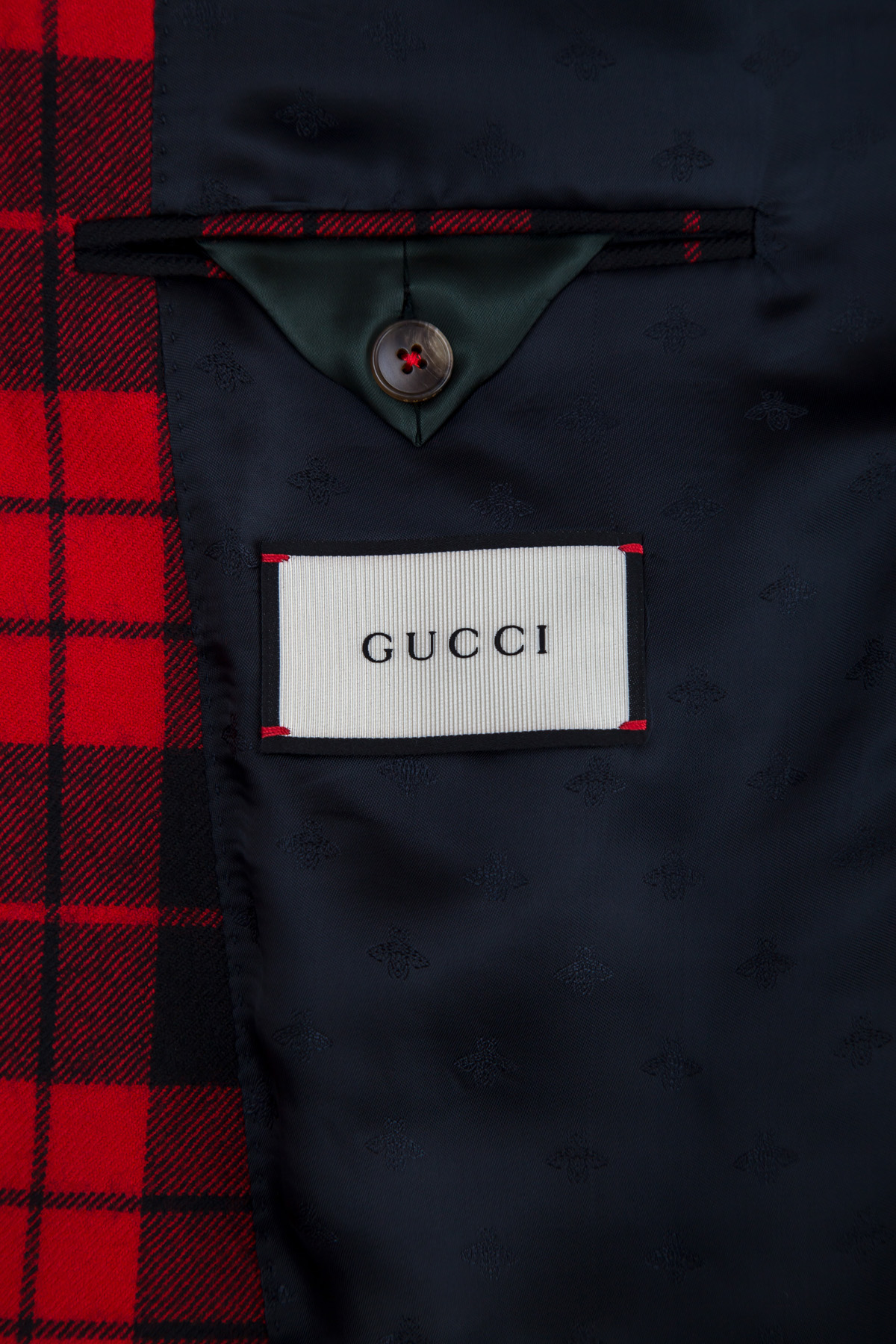 Шерстяной пиджак в шотландскую клетку с тремя карманами GUCCI, цвет красный, размер 48;50 - фото 7