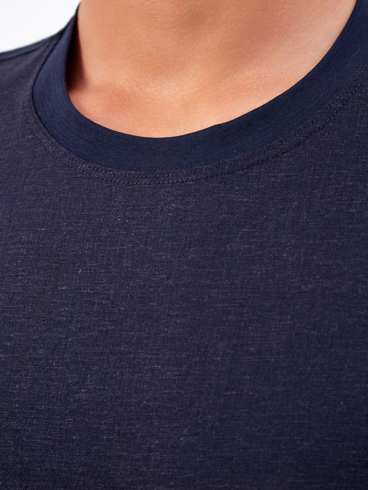 Комбинированная льняная футболка с воротом в рубчик CUDGI, цвет синий, размер 50;52;54;56;48 - фото 5